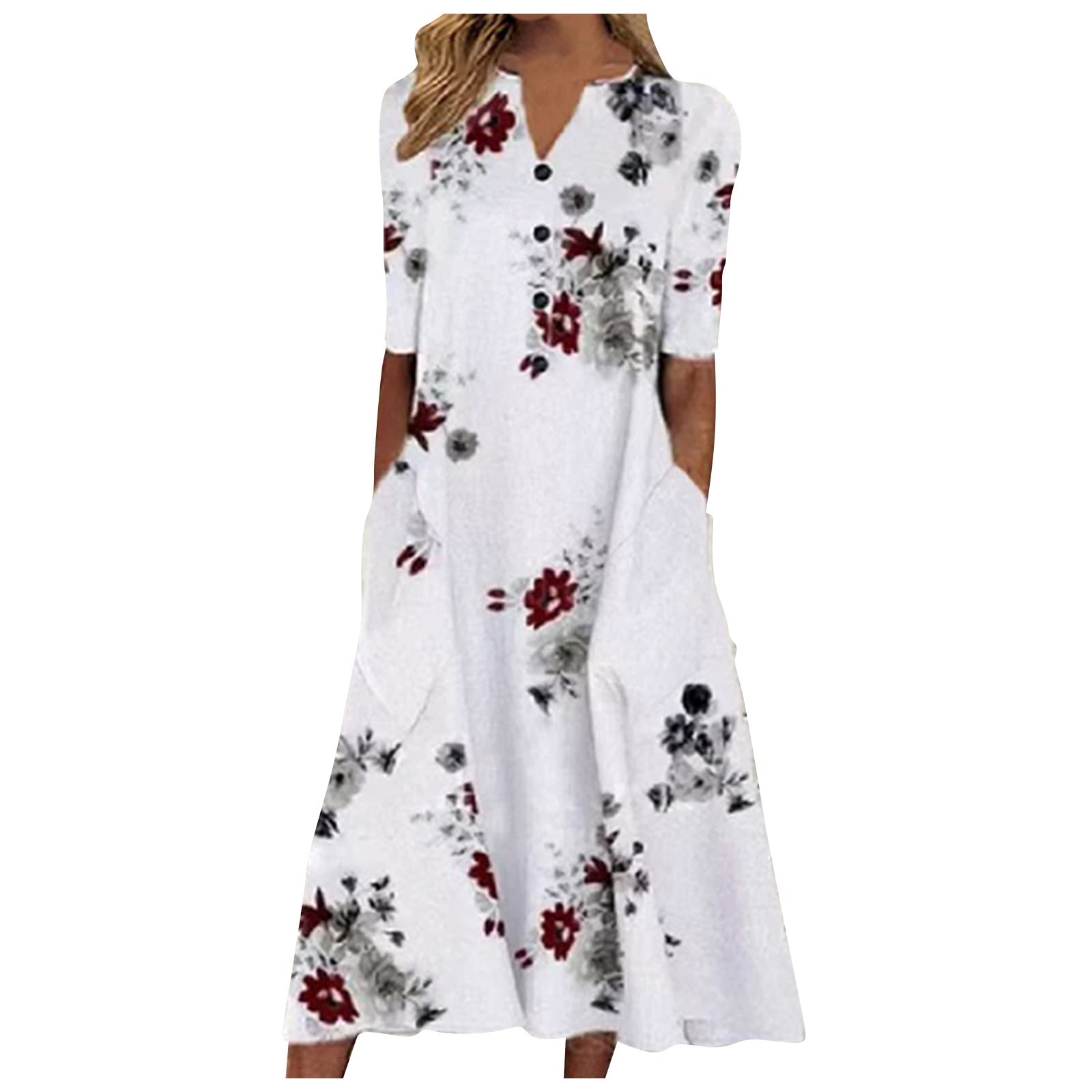 LOOKAA Women's Summer Maxi Dress 2022 - Floral Butterfly Print Short Sleeve V-Neck Casual Beach Dress with Pockets | Perfect for Vacations, Pool Parties & Outdoor Events