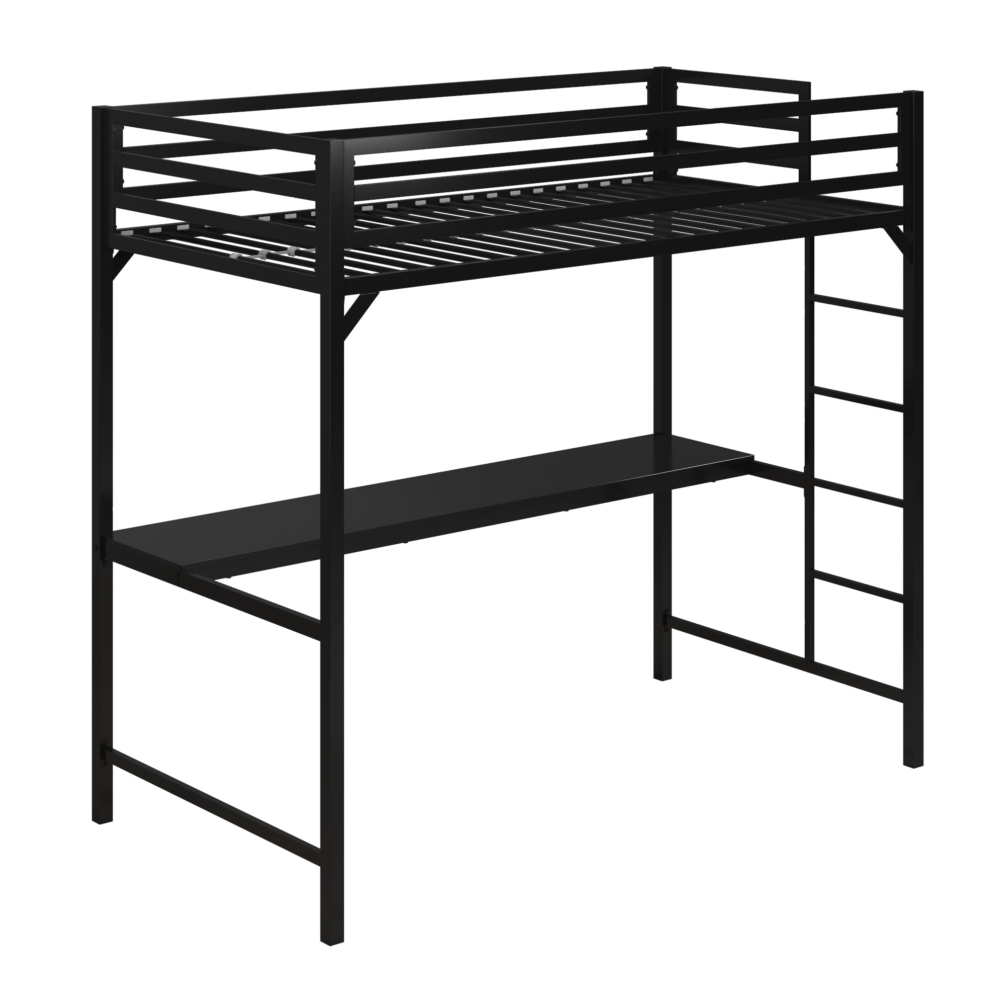 DHP Miles Metal Twin Loft Bed with Desk, Black - Space-Saving Study & Sleep Solution for Kids & Teens Bedrooms, Dorms & Small Apartments