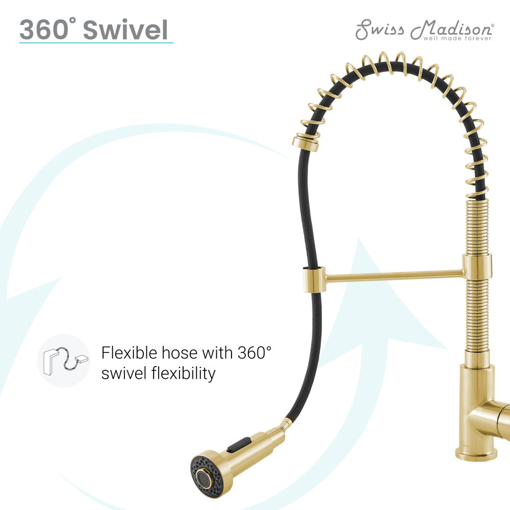 Brushed Gold Single Handle Pull Down Kitchen Faucet - Modern High Arc Sprayer for Sink, Dishwashing & Cooking (Nouvet)