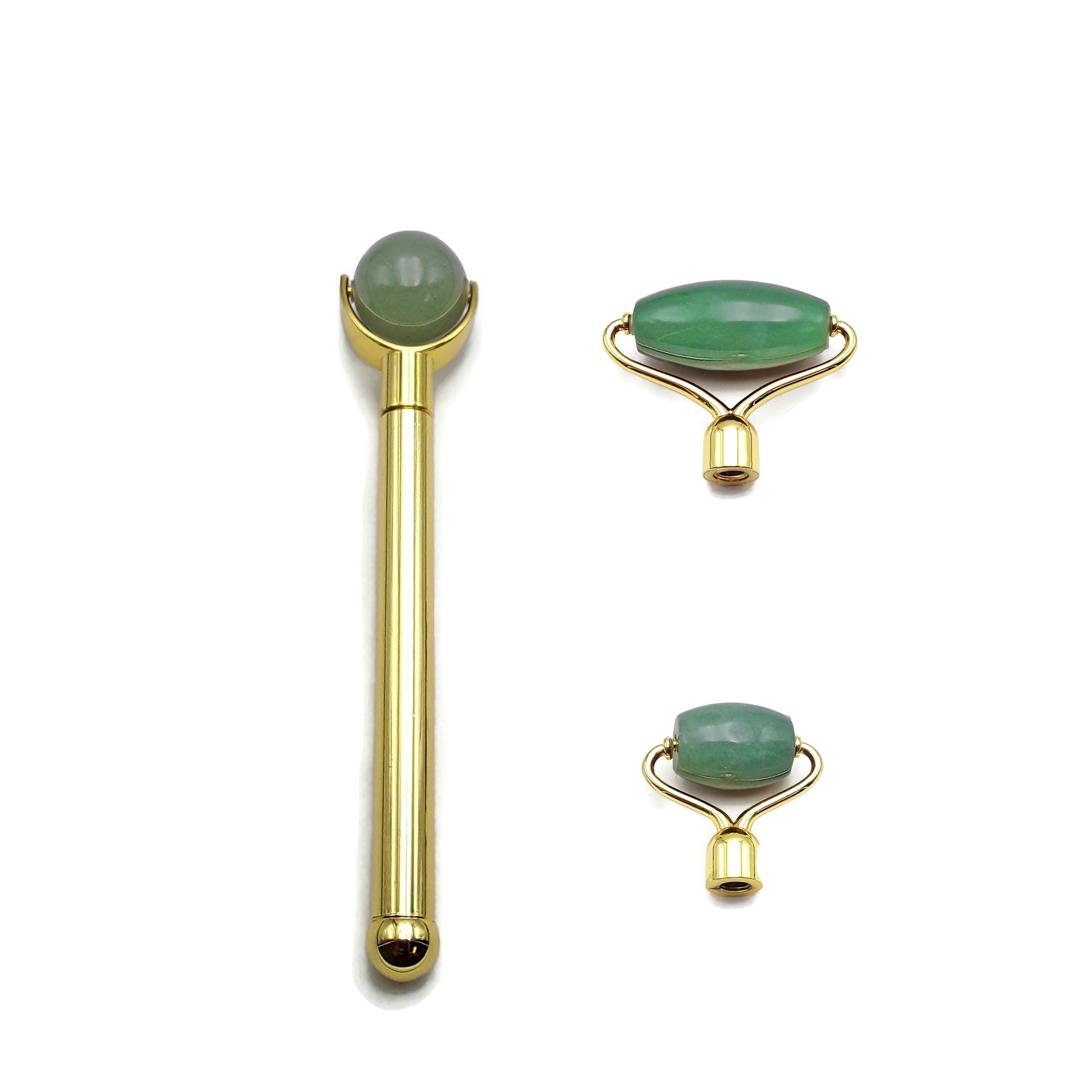 3-in-1 Green Aventurine Jade Face Roller Set with Detachable Pieces - Facial Massage Tool for Skin Tightening, Wrinkle Reduction & Relaxation - Perfect for Skincare Routine, Spa Days & Self-Care Gifts