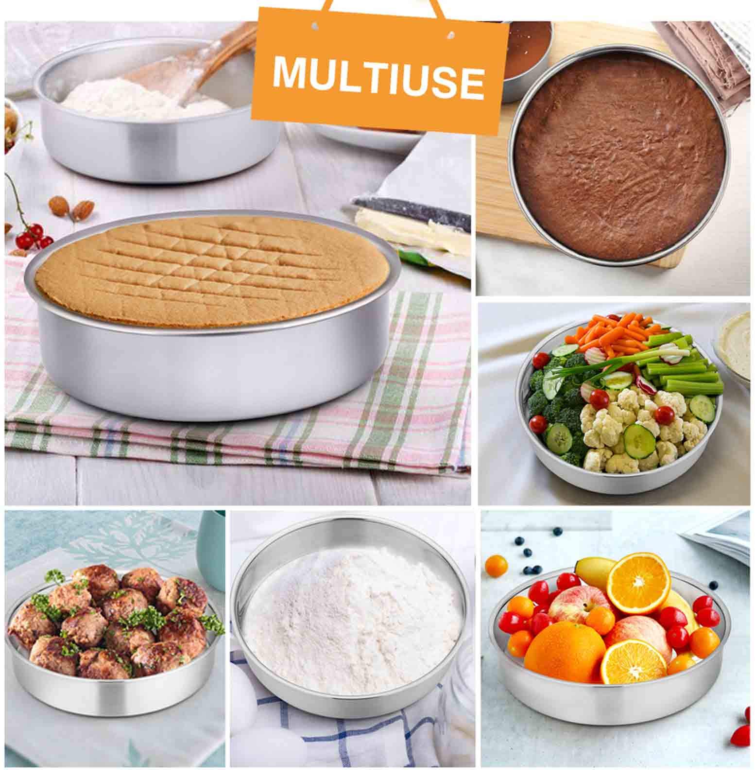 TeamFar 8 Inch Round Cake Pan Set - 4 Piece Stainless Steel Baking Pans for Cakes, Steaming & Oven Use | Mirror Finish, Dishwasher Safe & Durable | Perfect for Birthday Cakes, Wedding Tiers & Pressure Cooker Baking