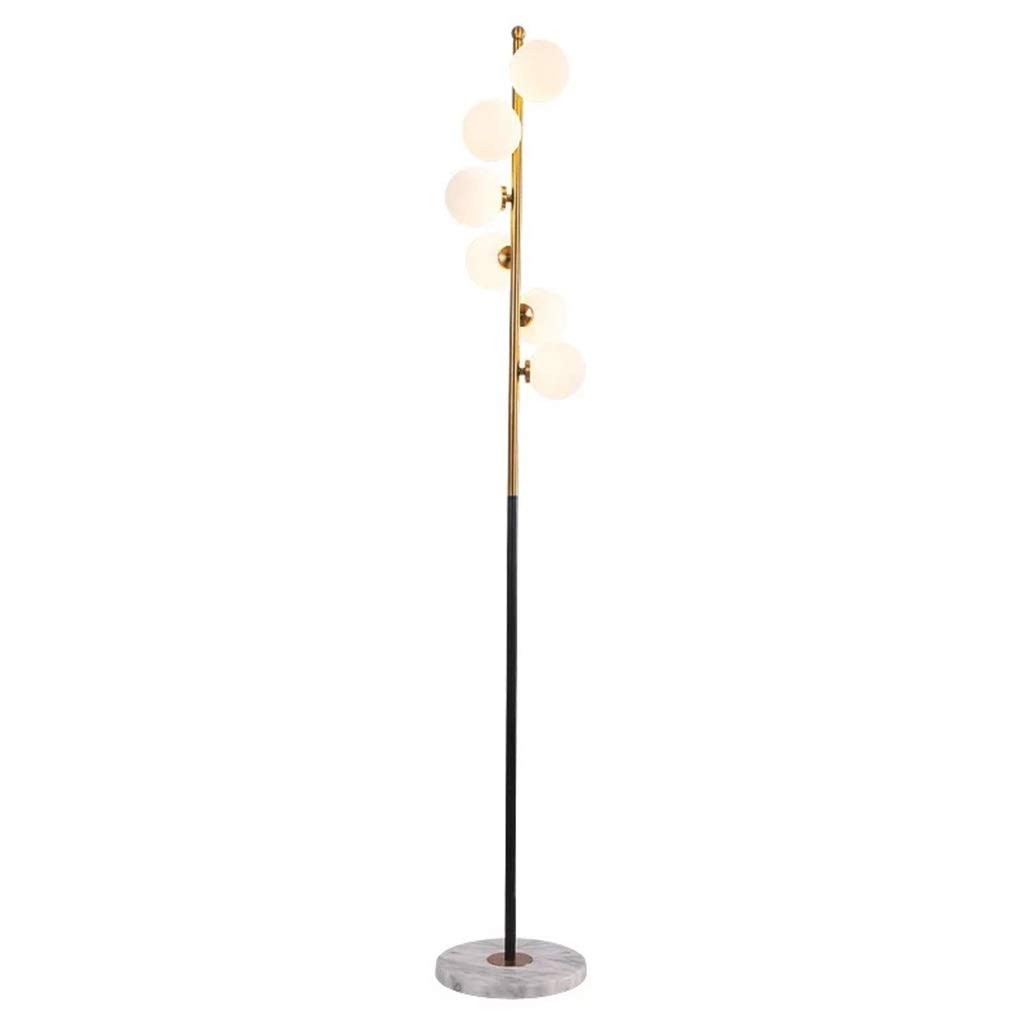 Nordic Multi-Head Floor Lamp with Marble Base & Glass Ball Shades - Adjustable Standing Lamp with Plug-in Foot Switch for Living Room, Bedroom, or Office Lighting Decor