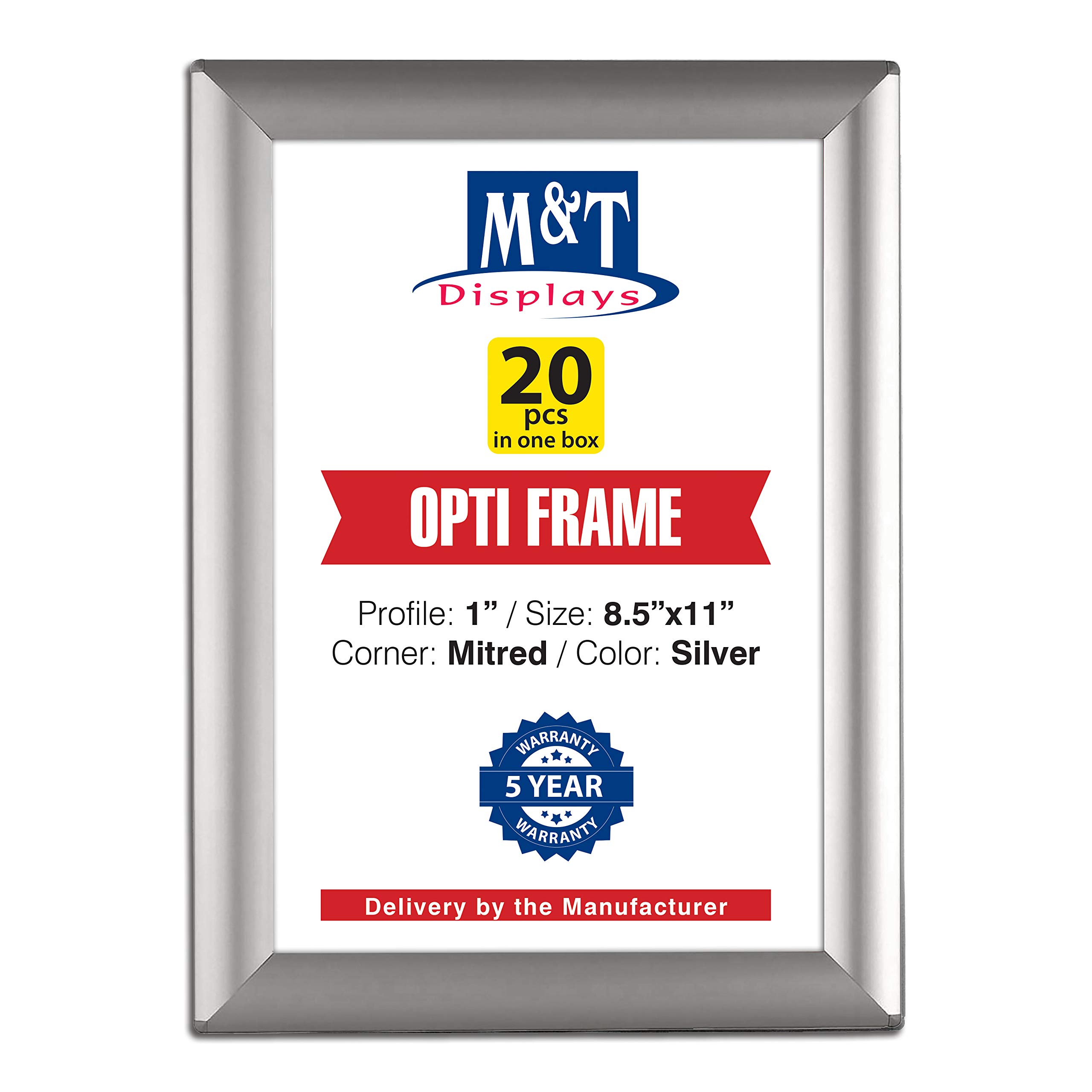 8.5 x 11 Silver Front Loading Diploma Picture Frame - 20 Pack | M&T Displays | 1