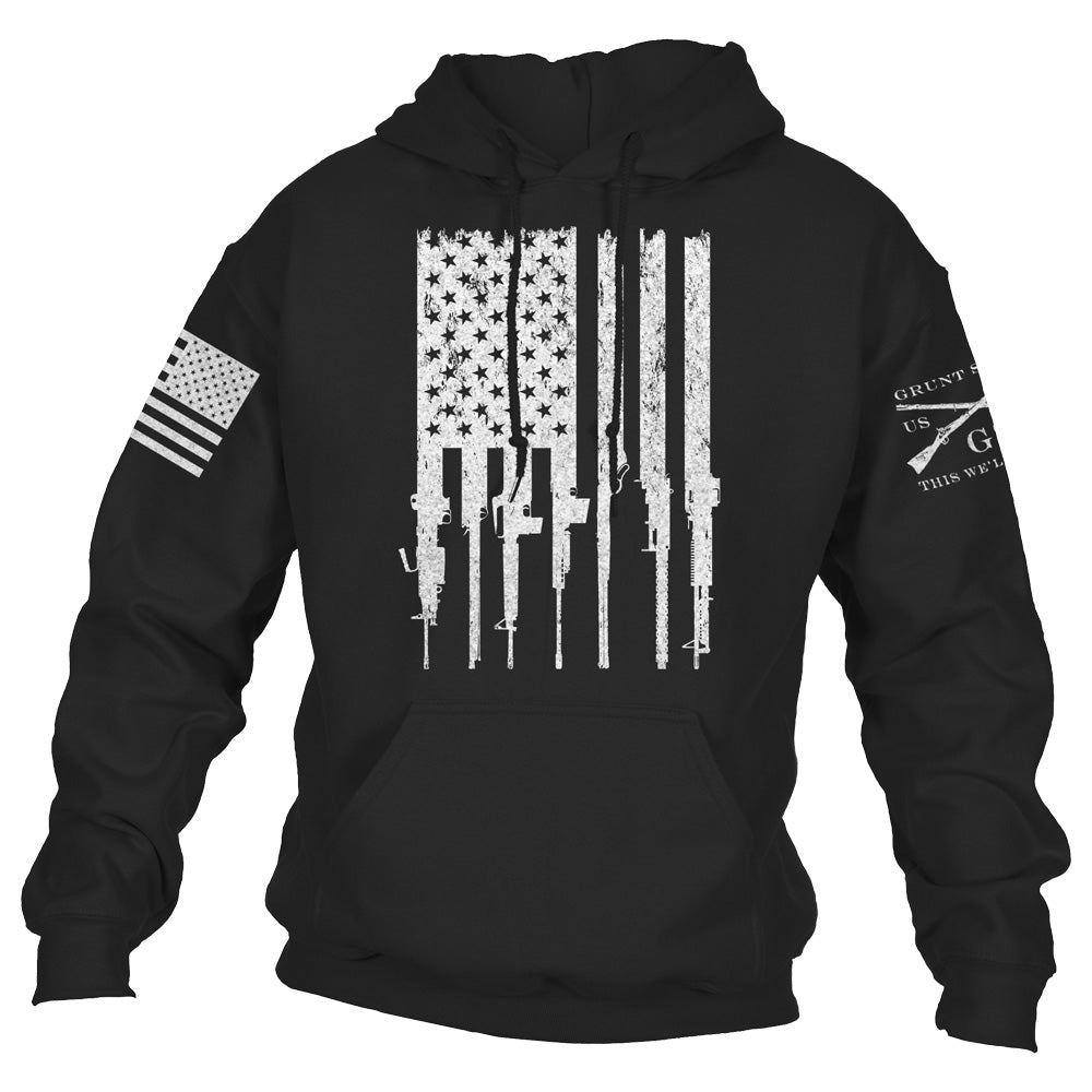 Rifle Flag Hoodie 2.0 - Patriotic American Flag Pullover Sweatshirt for Men & Women | Perfect for Outdoor Activities, Shooting Range & Casual Wear