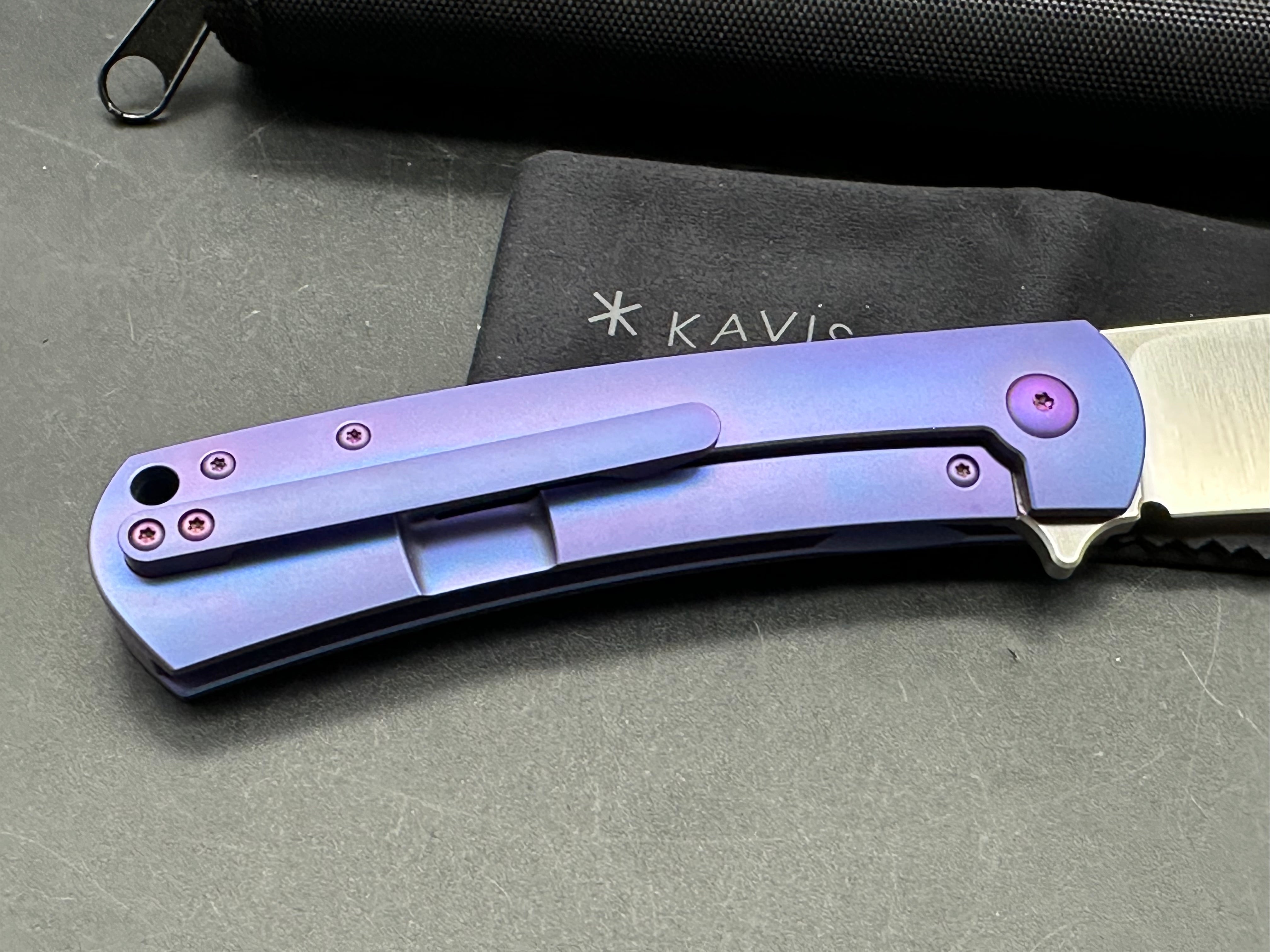 Premium Kaviso Laconico Folding Knife - Purple Titanium Handle & S35VN Steel Blade for Outdoor Camping, Hiking, and Survival Gear
