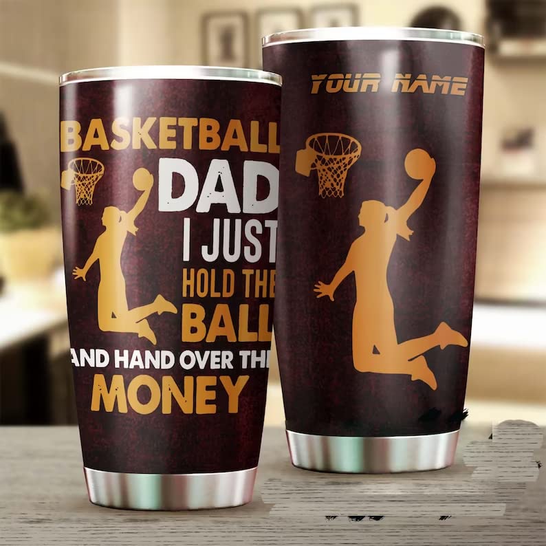 Personalized Basketball Dad Stainless Steel Tumbler 20oz - Custom Gift for Father's Day, Birthday & Christmas - Perfect for Sports Lovers, Gym, Office & Outdoor Activities