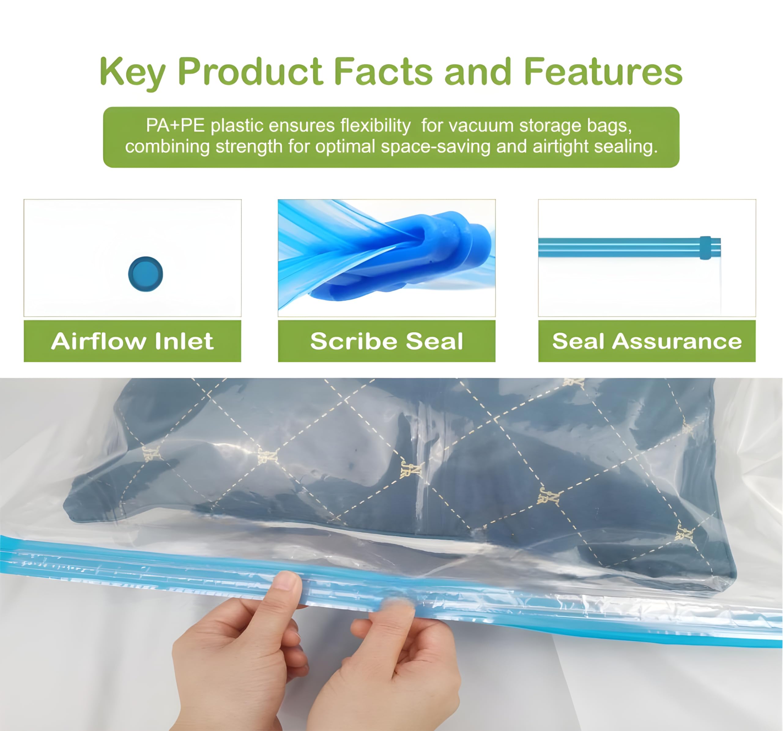 6-Pack Vacuum Storage Bags for Clothes - Space Saving Travel Storage Bags with Plastic Seal (Clear) - Perfect for Travel, Seasonal Clothes Storage & Space Organization
