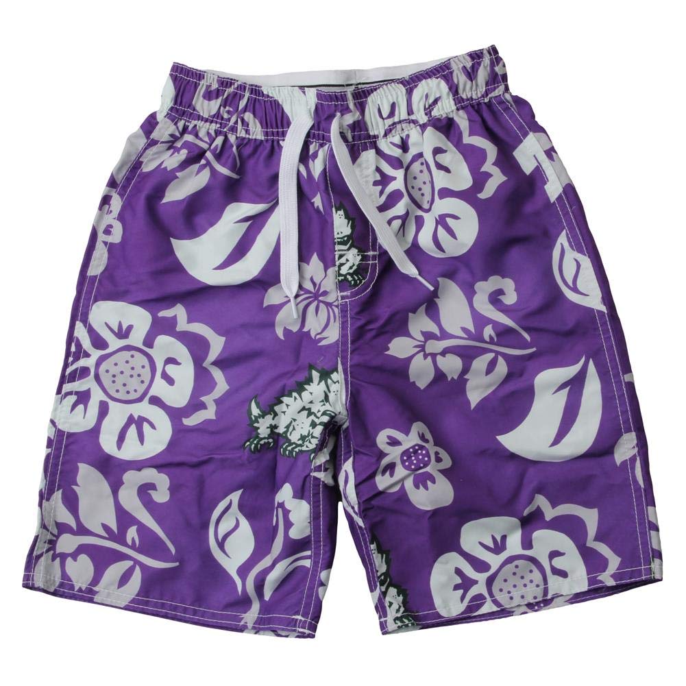 Wes and Willy Youth TCU Texas Christian University Boys Floral Swim Trunks - Quick-Dry Swim Shorts for Beach, Pool, and Summer Vacation Fun