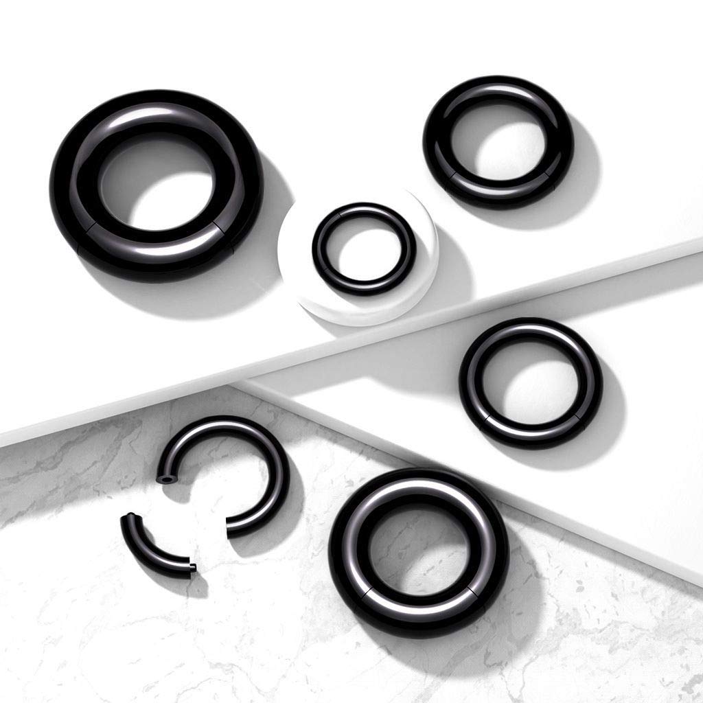Black Acrylic Segment Rings Captive Bead Body Jewelry - Gothic Punk Style Belly Button & Nipple Rings for Women and Men