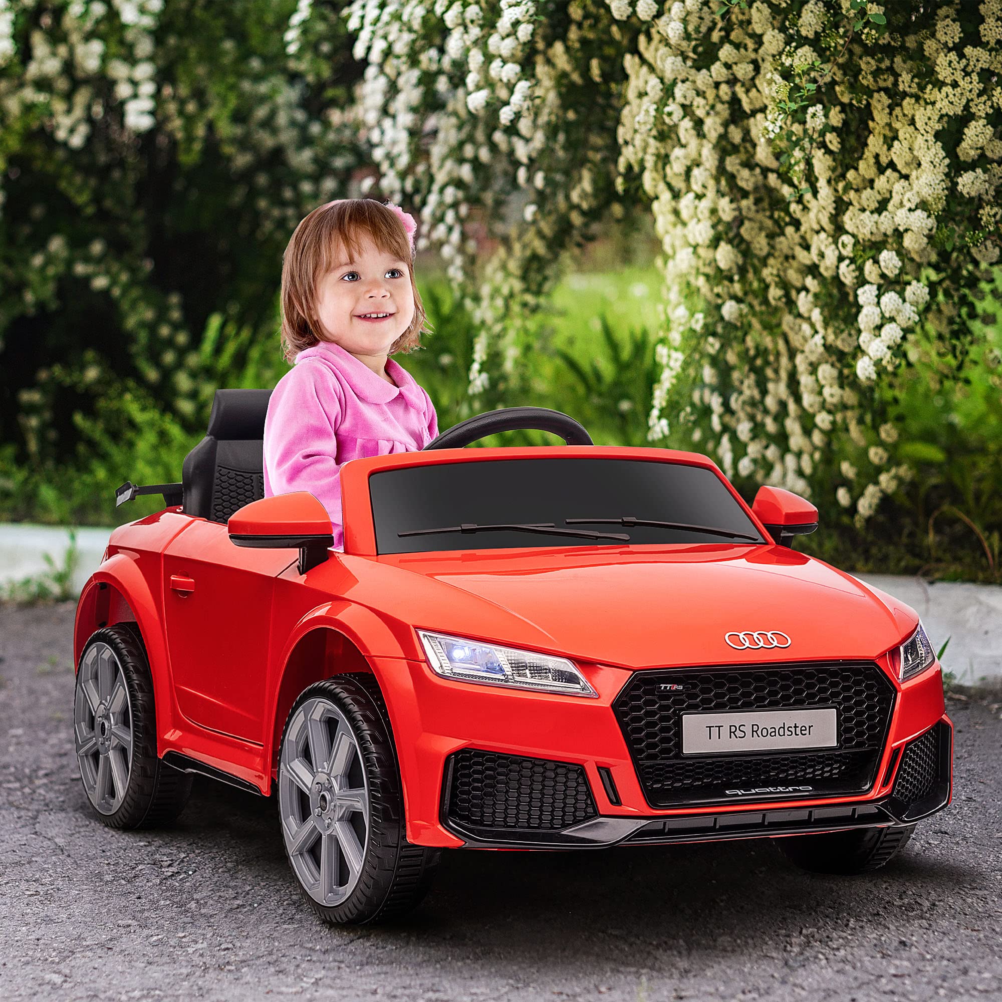 HOMCOM Kids Electric Ride-On Car for 3+ Years Old - 12V Audi TT Style with Remote Control, 3 km/h Speed, Music, Lights & Dual Opening Doors (102x60x44cm, Red) - Perfect for Indoor & Outdoor Play, Birthday Gifts, and Toddler Pretend Driving Fun