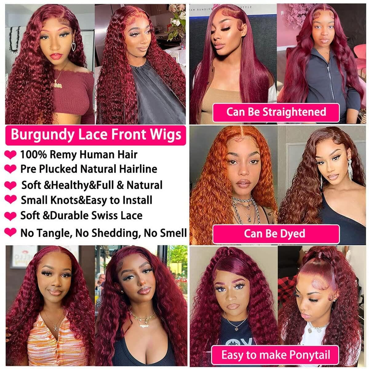 Larhali 99J HD Lace Front Wigs Human Hair Pre Plucked 180% Density Burgundy 13x6 Deep Wave Frontal Wigs - 30 Inch Natural Hairline Human Hair Wigs for Black Women | Perfect for Daily Wear, Cosplay, Weddings & Special Occasions
