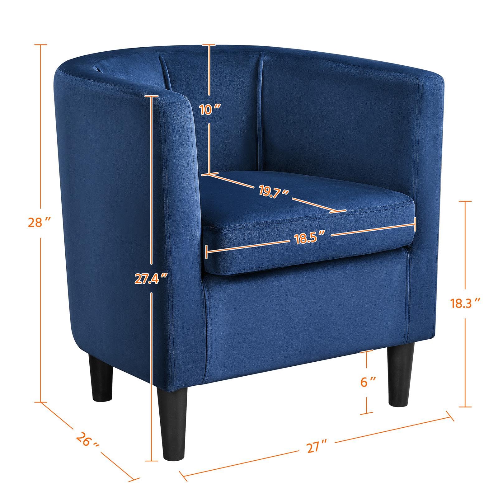 Yaheetech Velvet Accent Chair Set of 2 - Modern Upholstered Barrel Armchairs for Living Room, Bedroom & Office - Plush Comfortable Lounge Chairs in Blue - Perfect for Reading Nooks, Guest Seating and Cozy Home Decor