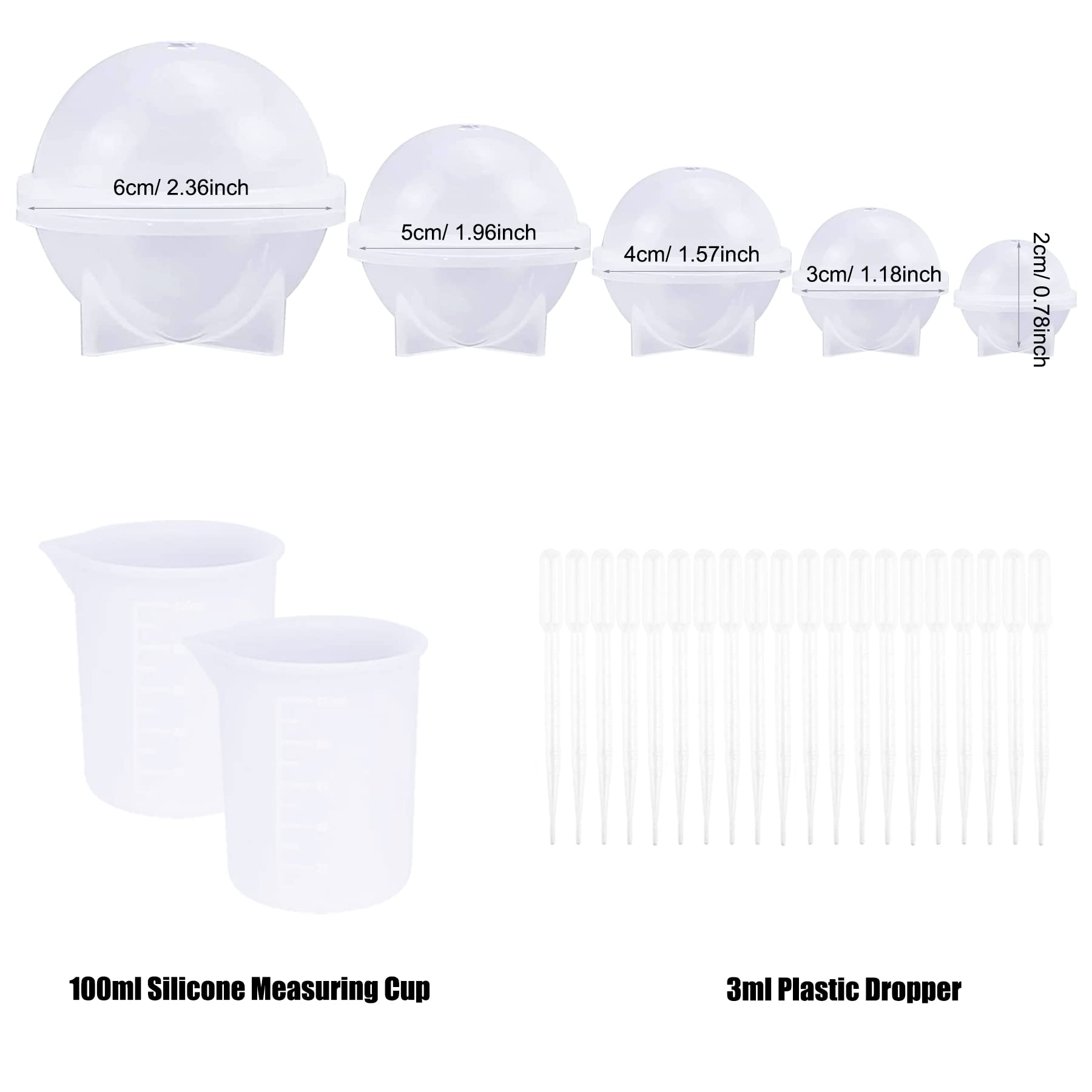 32 PCS Silicone Resin Molds Set - Sphere & Square Epoxy Jewelry Casting Molds with Measuring Cup for DIY Jewelry Making - Perfect for Resin Art, Pendants, Charms and Craft Projects