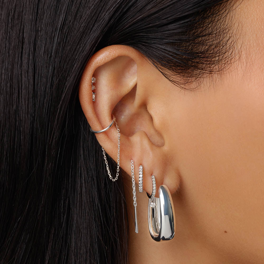Silver Drop Chain Single Ear Cuff - Trendy Boho Ear Jewelry for Women - Perfect for Parties, Weddings & Everyday Wear