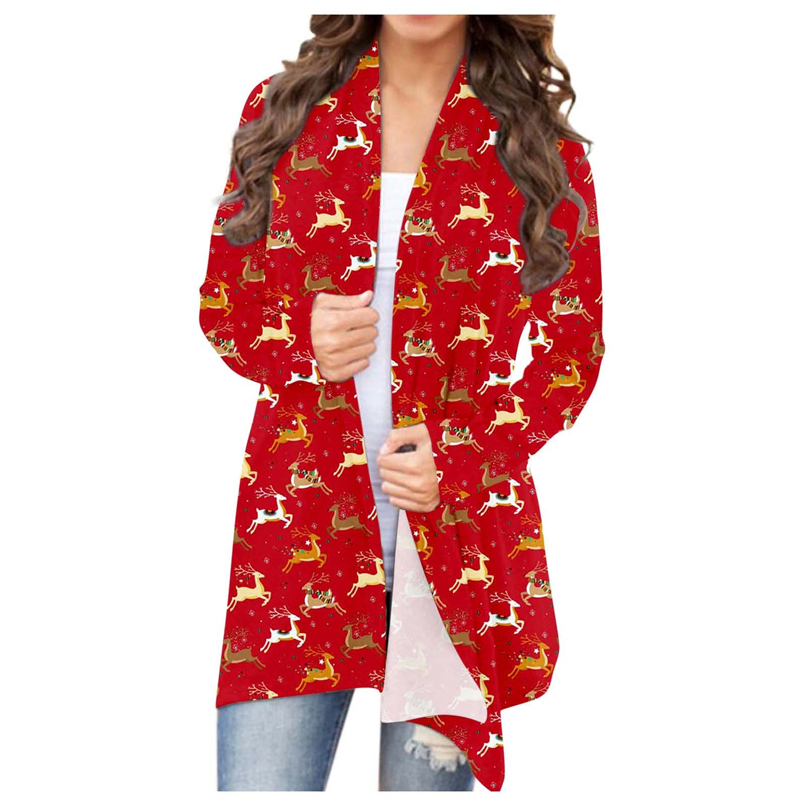 Women's Christmas Print Cardigan Sweater - Cozy Loose Long Sleeve Open Front Coat for Fall Winter - Perfect for Holiday Parties, Office Wear & Casual Outfits