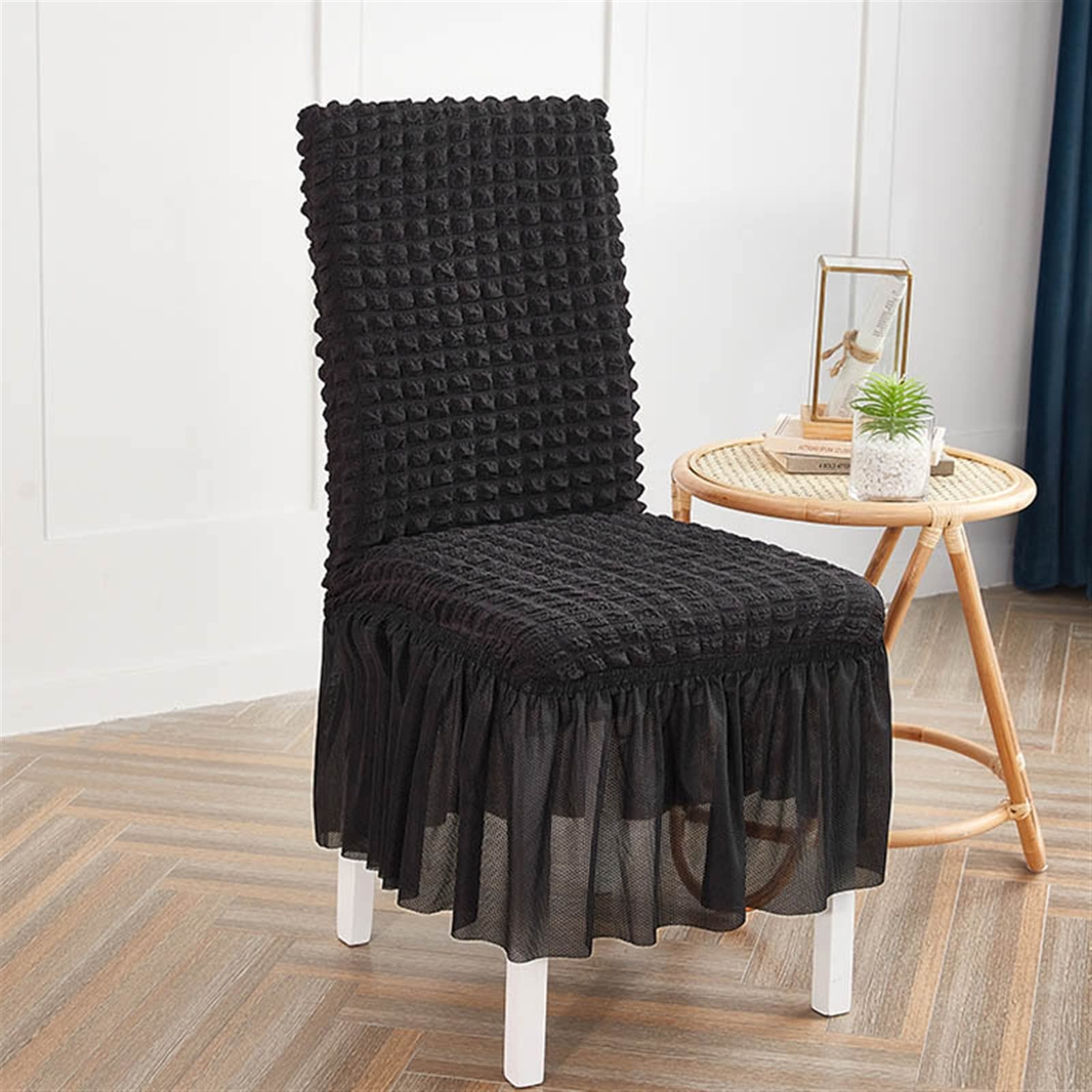 KTTGYRE Washable Dining Table Chair Covers Set of 4 - Stool Slipcovers for Kitchen, Living Room, Hotel & Office Use - Black Seat Protectors for Home & Commercial Spaces