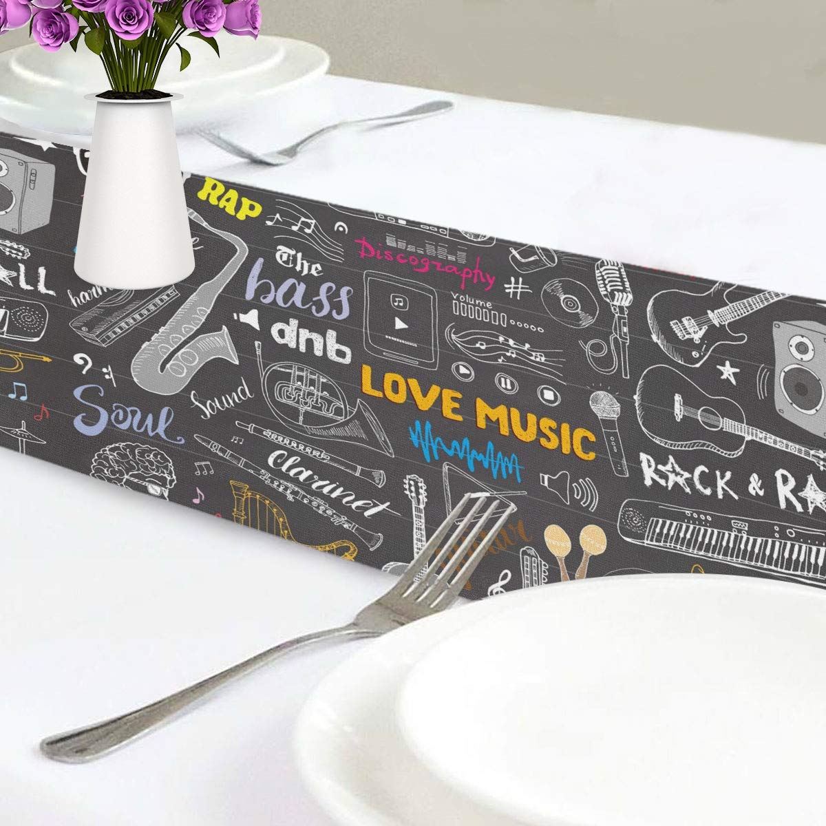 VIKKO Black Guitar Table Runner - Polyester Home Decor for Parties & Dinners