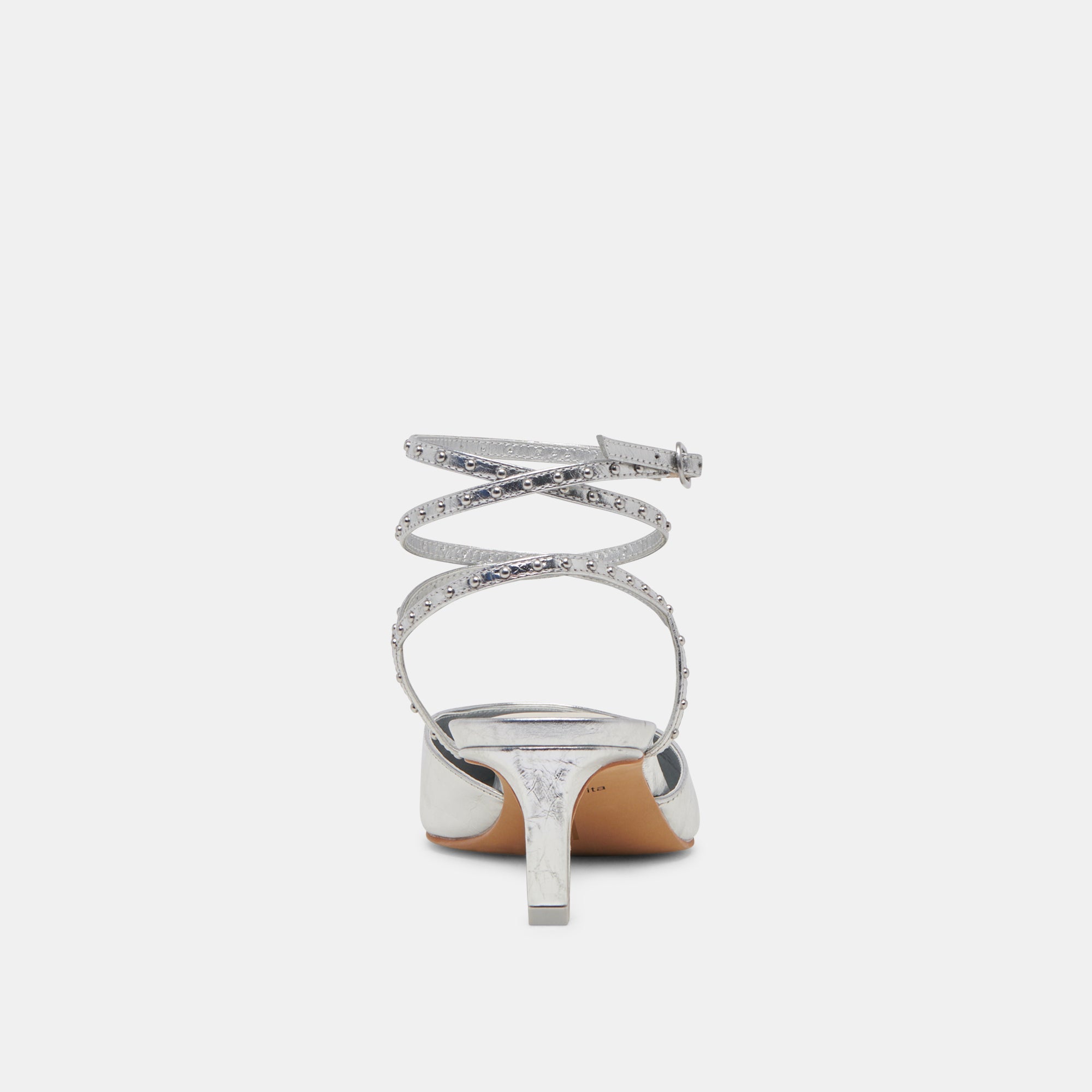 LOKLYN Stud Heels - Silver Crinkle Patent High Heels for Women | Fashionable Party & Evening Shoes | Perfect for Weddings, Prom, and Night Out