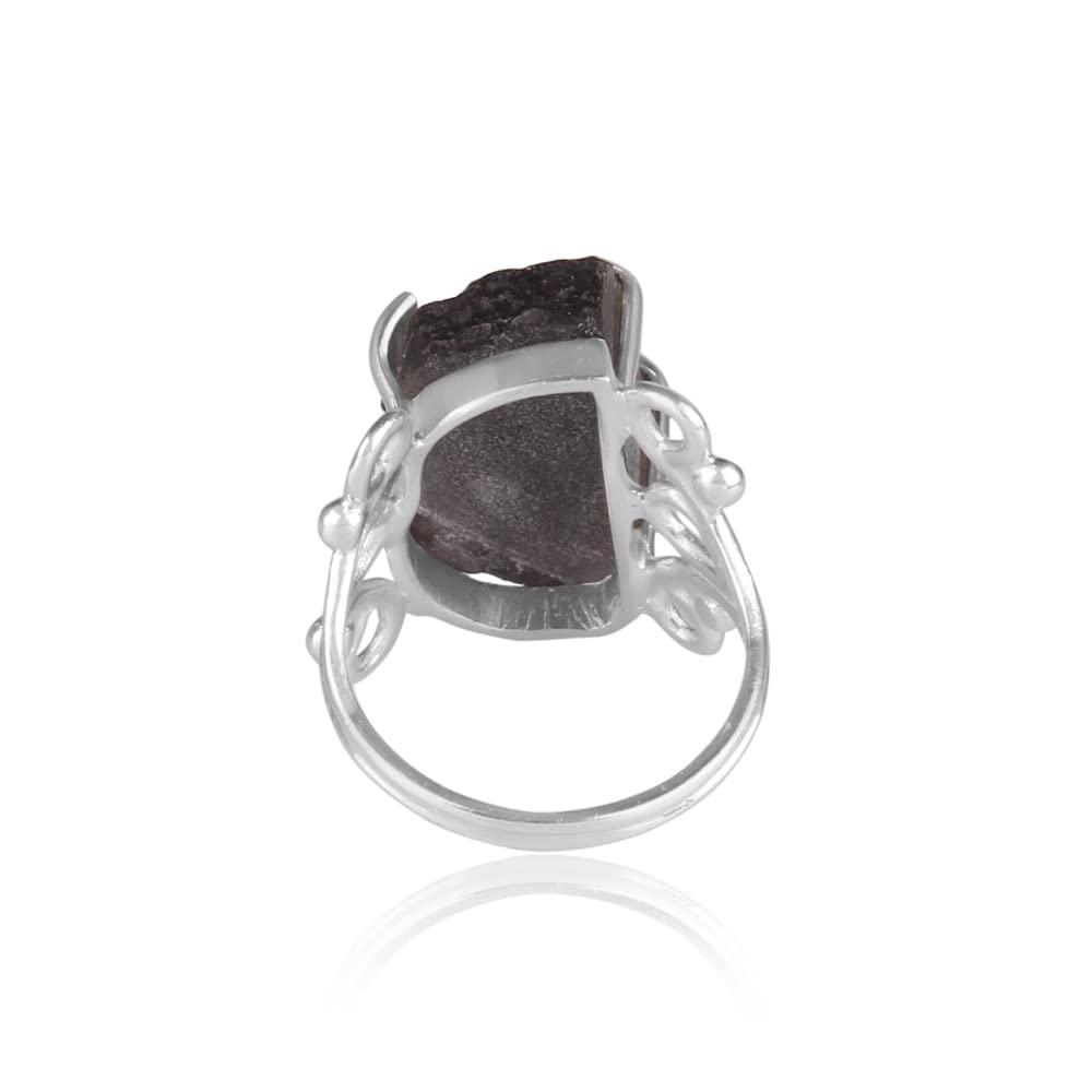 Genuine Raw Colombianite Ring 925 Sterling Silver - Natural Stone Spiritual Jewelry for Meditation & Energy Healing - Colombianite Tektite Similar to Moldavite (Size 9.5) - Perfect for Yoga, Reiki & Chakra Balancing