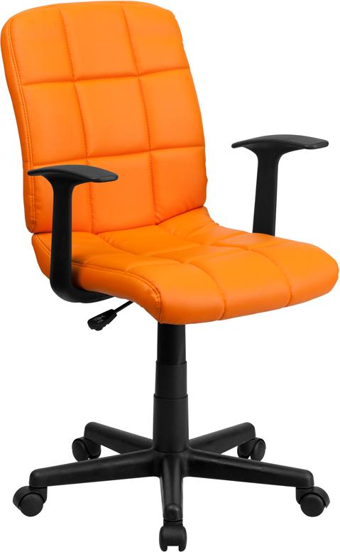 FLASH Clayton Mid Back Black Quilted Vinyl Swivel Task Office Chair with Arms - Ergonomic Desk Chair for Home Office, Computer Workstation & Conference Room
