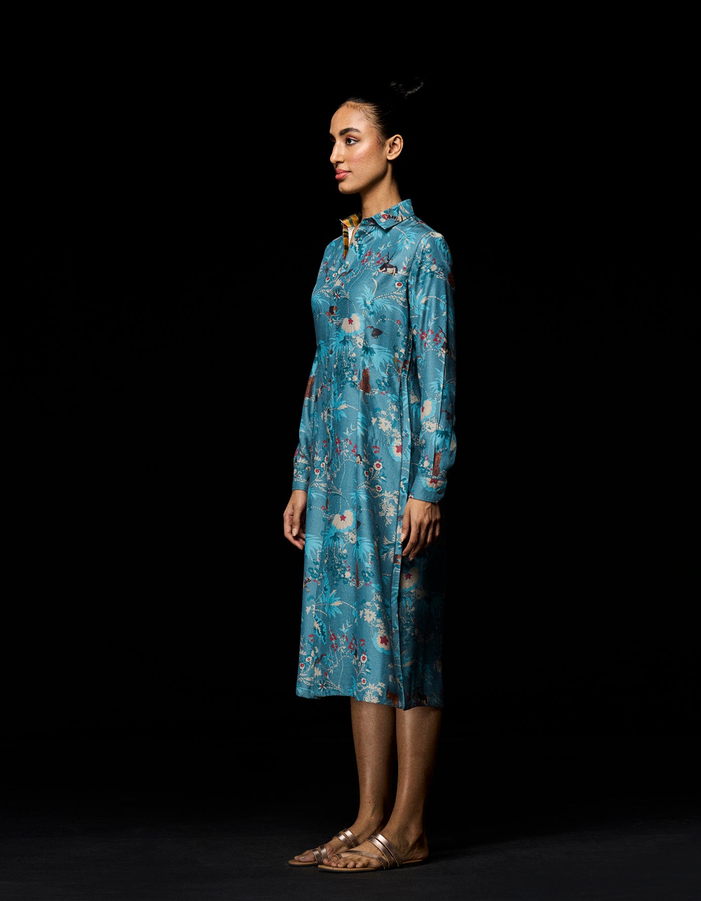 Elegant Pleated Muga Satin Blue Dress for Women - Perfect for Weddings, Parties & Special Occasions