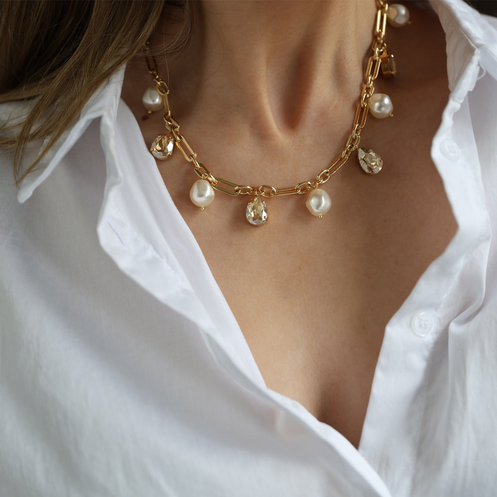 Ayra Pearl & Gold Necklace for Women - Elegant Layered Pendant Jewelry for Party, Wedding & Everyday Wear