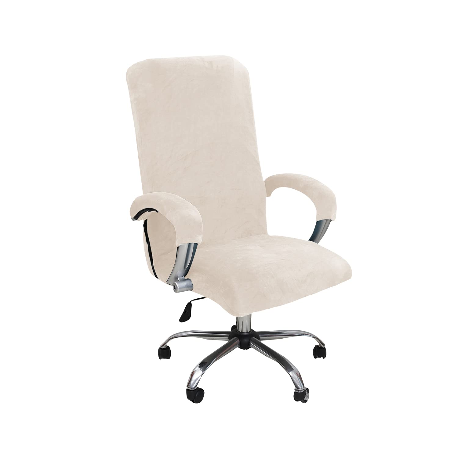 Premium Velvet Office Chair Cover with Armrest Covers - Stretchable Universal Fit for Computer Desk, Boss Swivel & Gaming Chairs (Large, Beige) - Perfect for Home Office, Gaming Setup & Workspace Decor