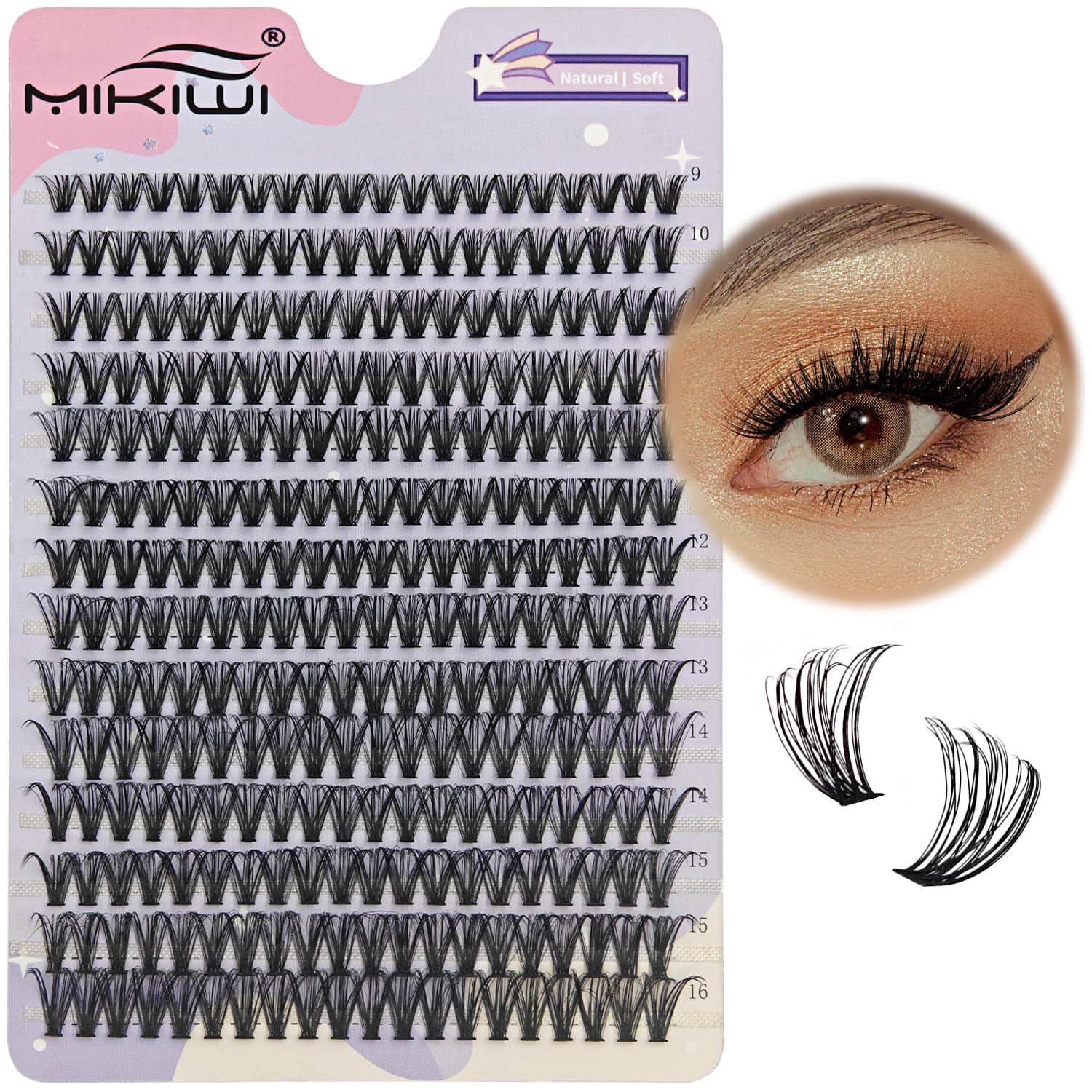 Mikiwi 280pcs Cluster Lashes - 30D-0.07D-9-16mm Mixed Length, D Curl, Faux Mink Individual Eyelash Extensions for DIY Lash Application | Perfect for Salon, Bridal, Party & Everyday Wear