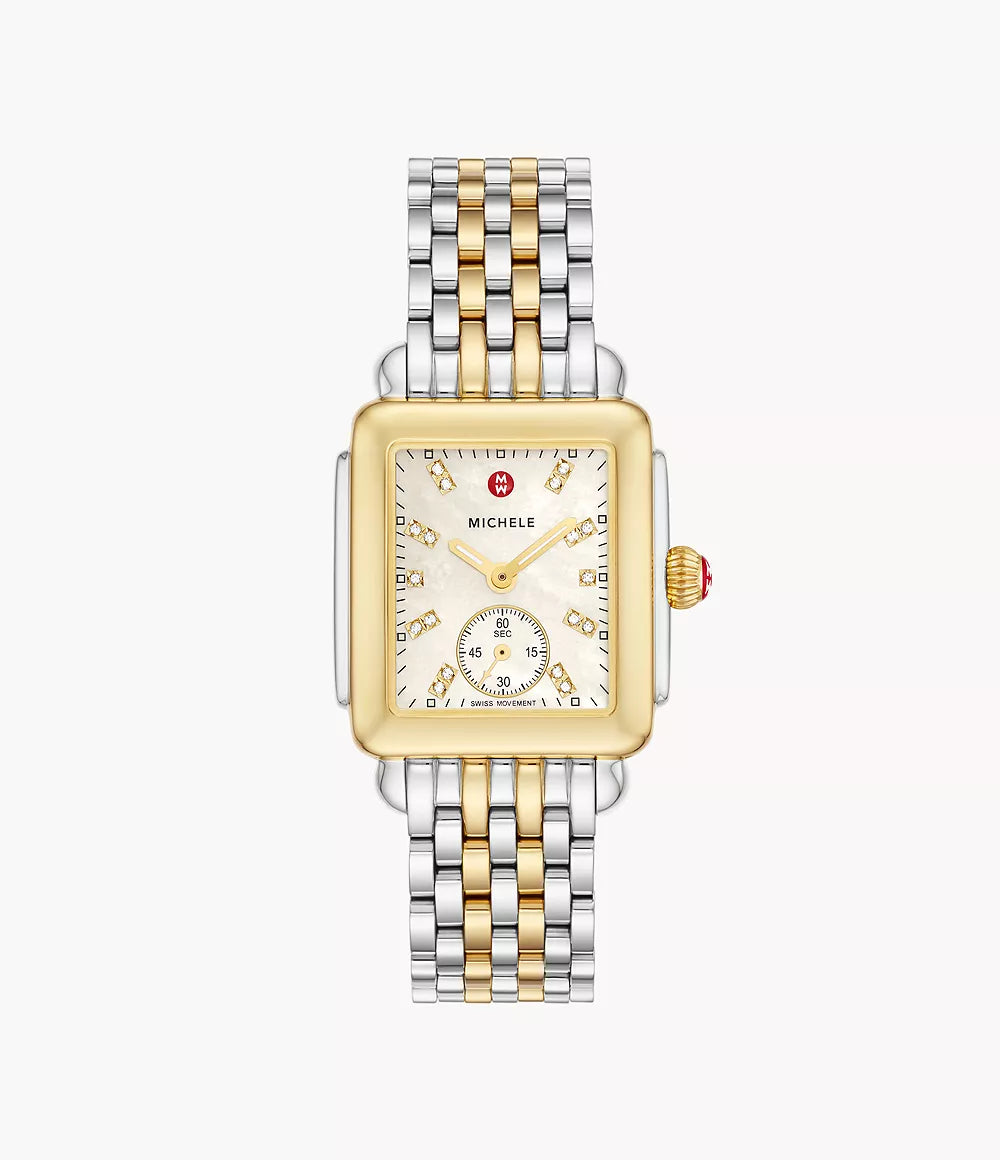 Deco Mid Two Tone 18K Gold Plated Diamond Dial Watch for Women - Luxury Fashion Timepiece for Business, Party & Everyday Wear