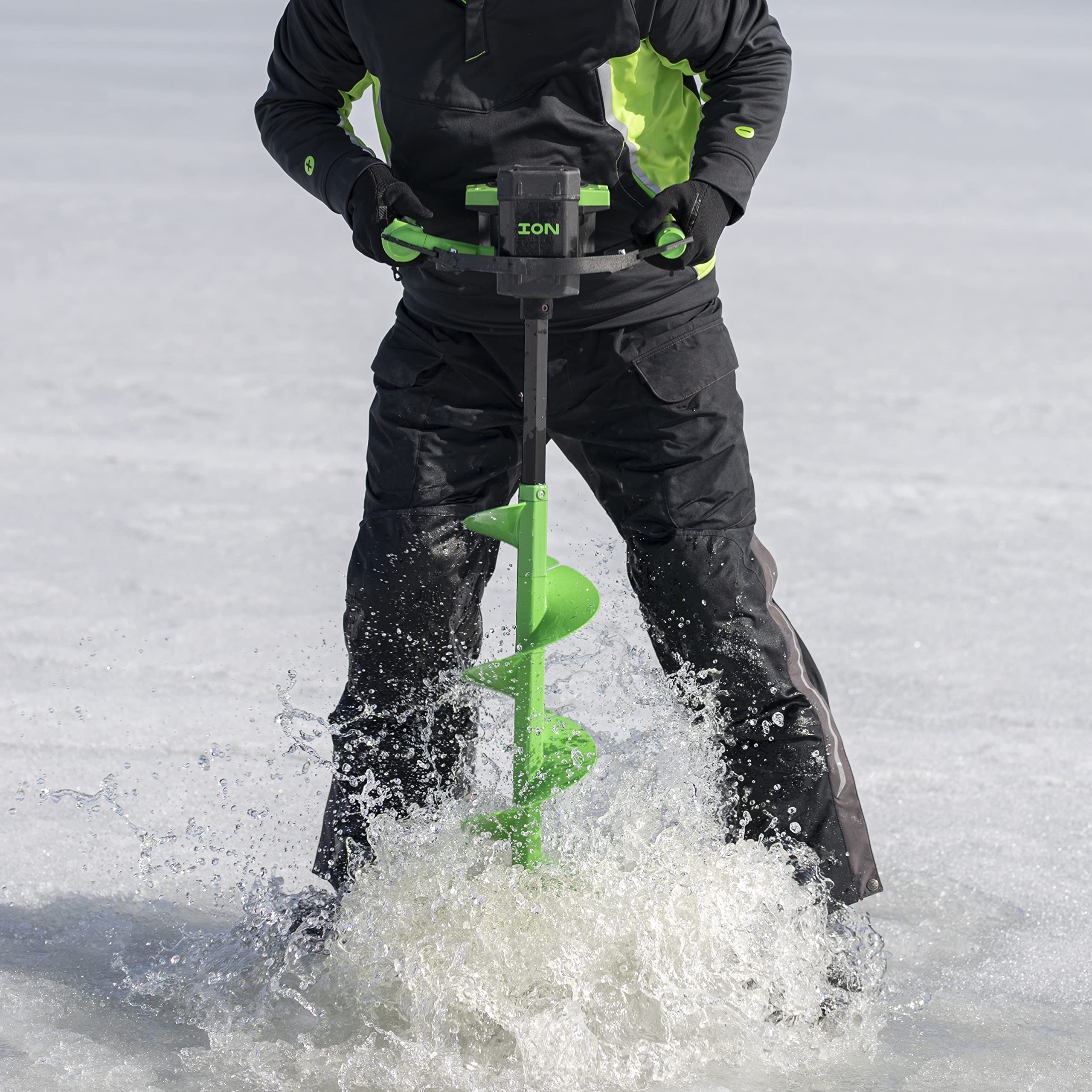 ION Alpha Plus 40V Lithium-ion Electric Ice Fishing Auger with 2 Batteries - Gen 3 Composite Design in Green | Perfect for Ice Fishing, Winter Camping & Outdoor Adventures