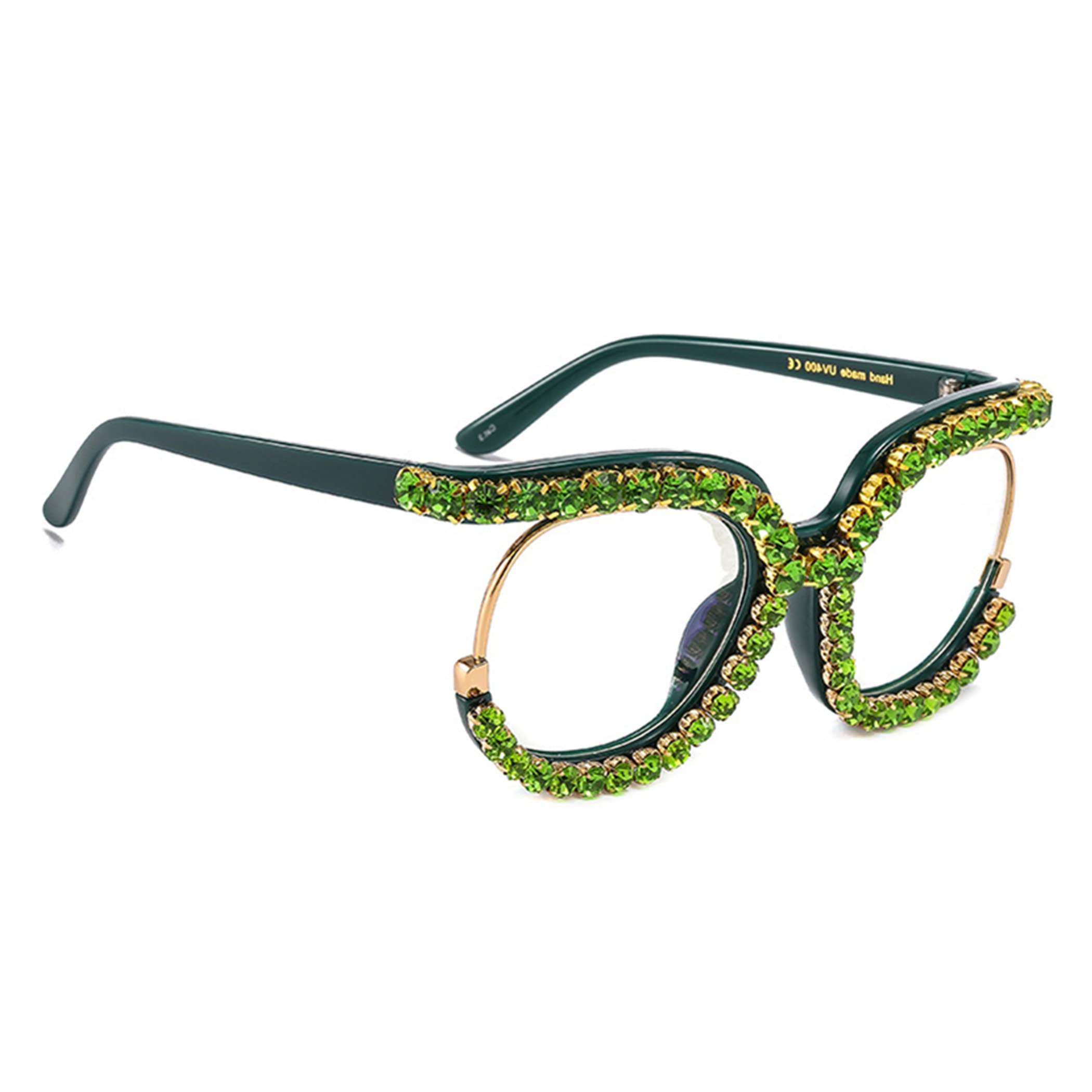 Vintage Round Half-Rim Reading Glasses for Women - Crystal Embellished Jeweled Frame - Fashion Eyewear for Reading, Costume Parties & Vintage Style Lovers