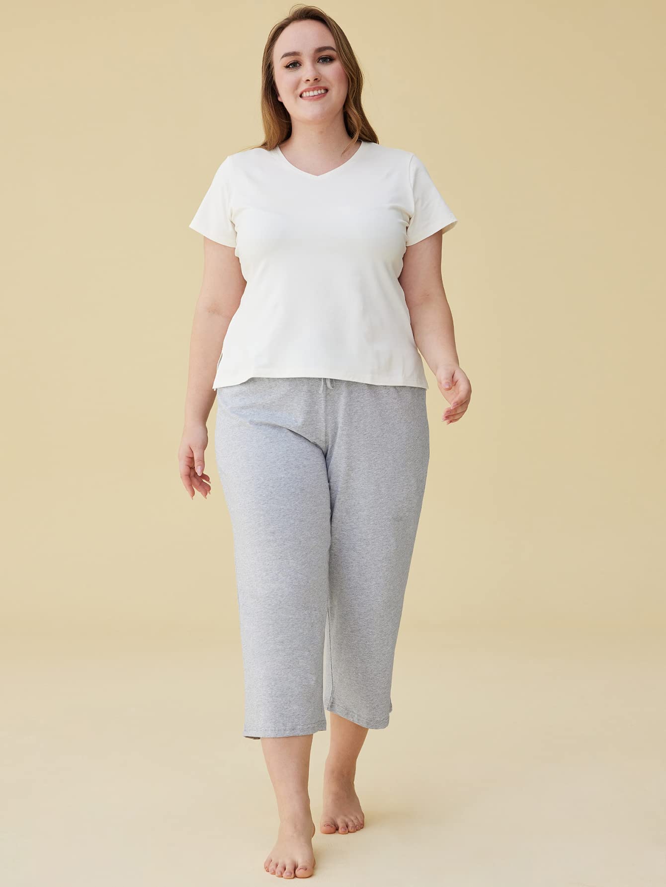 Latuza Women's Cotton Capri Pants - Soft Lounge Pants for Sleep, Yoga & Relaxation - Comfortable Stretchy Casual Pajama Bottoms for Home & Travel