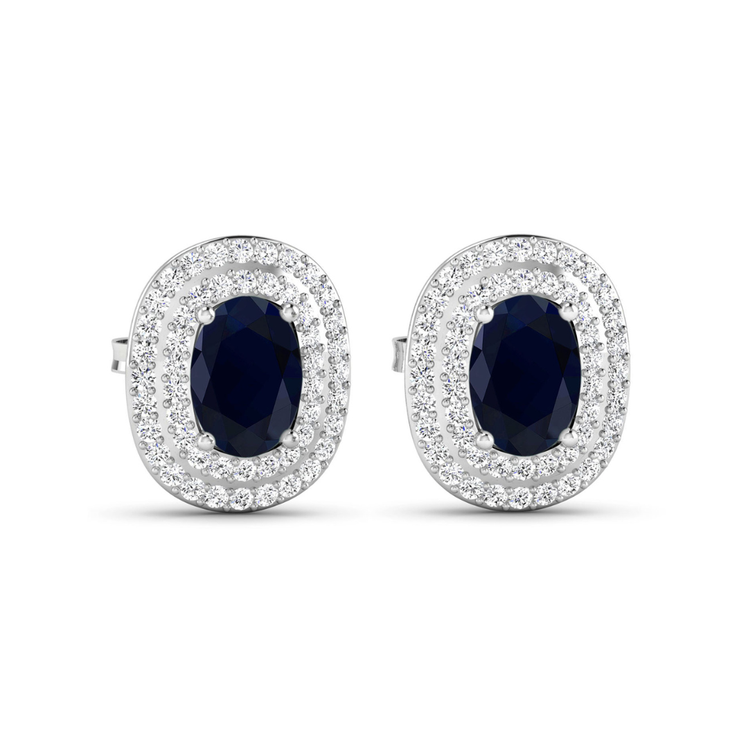 Genuine White Diamond and Blue Sapphire Stud Earrings for Women – Perfect for Weddings, Parties & Special Occasions