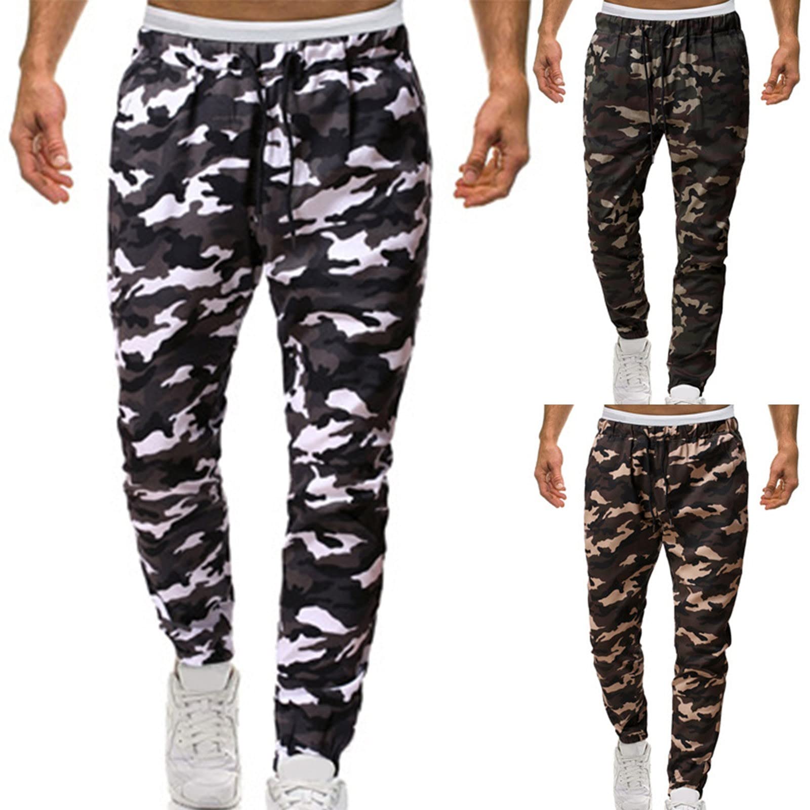 Men's Casual Streetwear Joggers - Hip Hop Camouflage Cargo Pants with Drawstring & Multi-Pockets | Comfortable Ankle-Tied Pants for Urban Fashion, Workout & Everyday Wear
