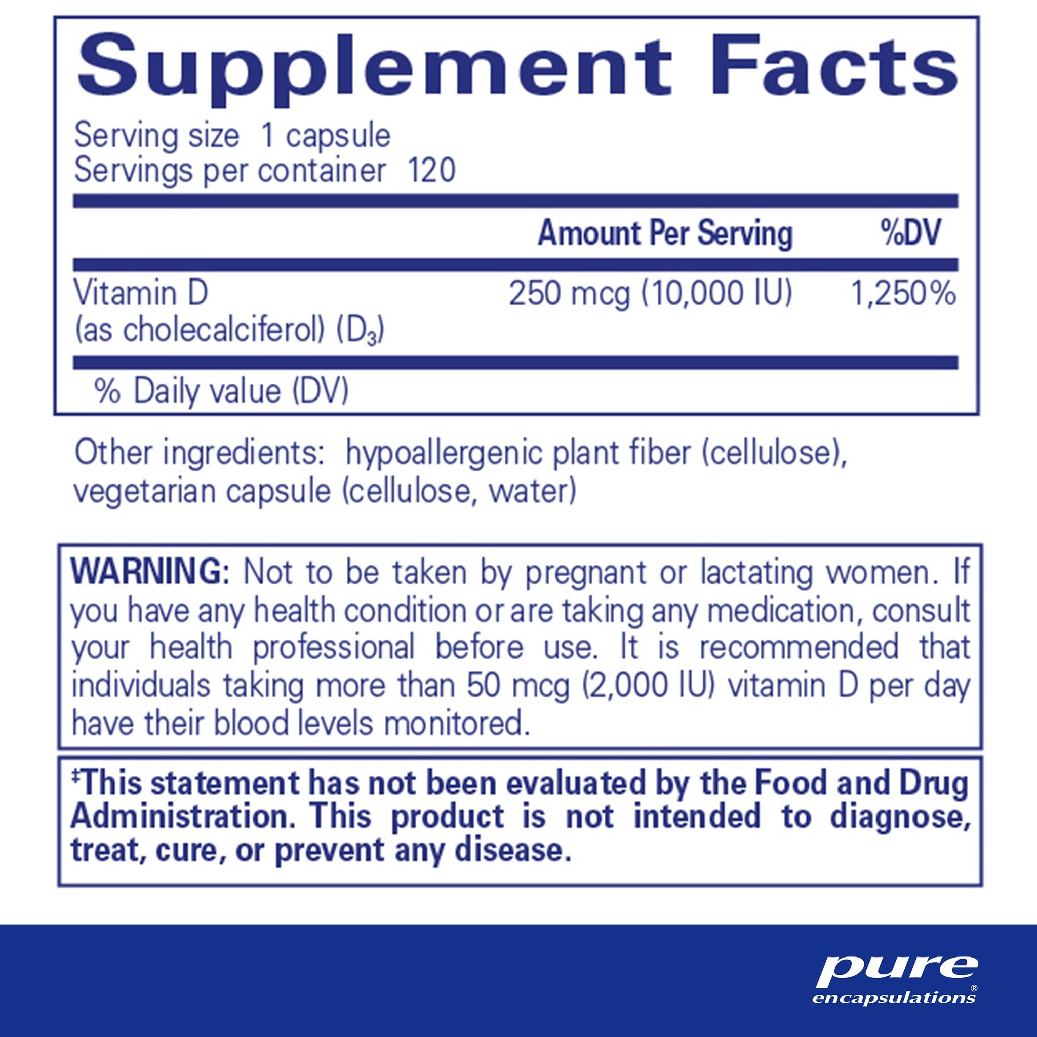 Pure Encapsulations Vitamin D3 250 mcg (10,000 IU) - High Potency Vitamin D Supplement for Immune Support & Bone Health - Ideal for Daily Wellness & Seasonal Immune Boosting