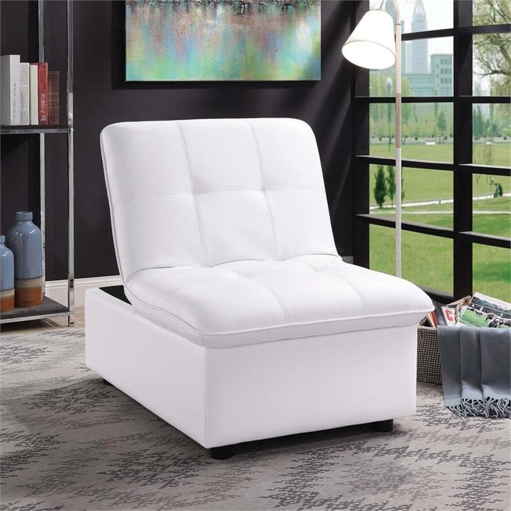 Furniture of America Kamala Faux Leather Tufted Futon Chair in White - Convertible Sleeper Sofa for Small Spaces, Living Room, Bedroom & Office