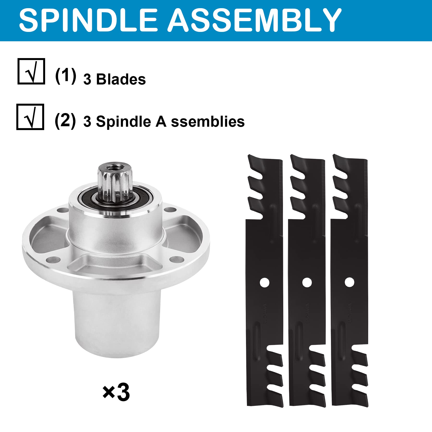 Hustler 48 Inch Raptor Flip Up Zero Turn Mower Spindle Rebuild Kit with Blades - Replaces 601804 & 795757 - Perfect for Lawn Maintenance & Mower Repair
