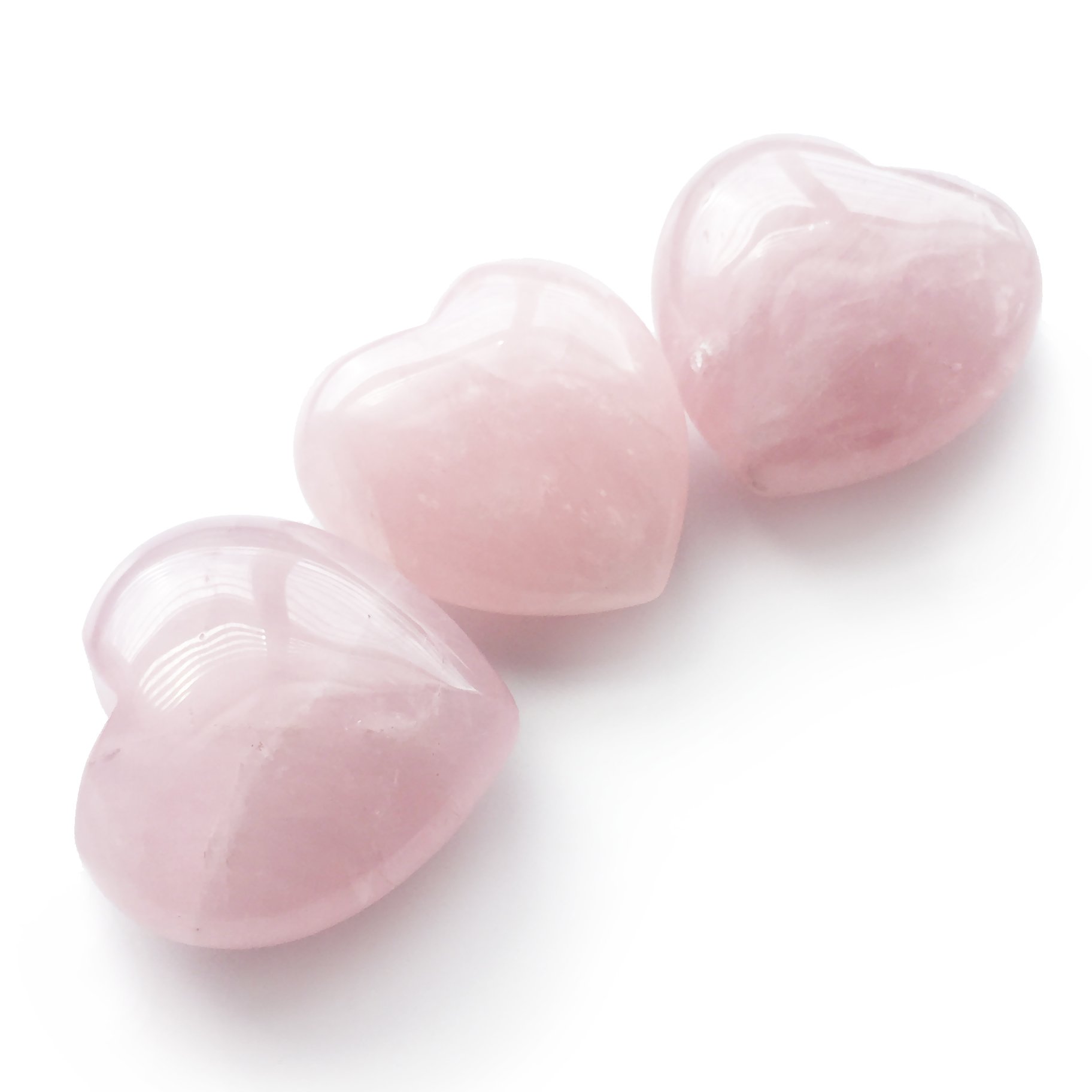 Rose Quartz Crystal Puffy Heart Set of 3 - Natural Healing Stones for Chakra Balancing, Meditation, Stress Relief & Home Decor | Perfect for Yoga Spaces, Gift Giving & Spiritual Wellness