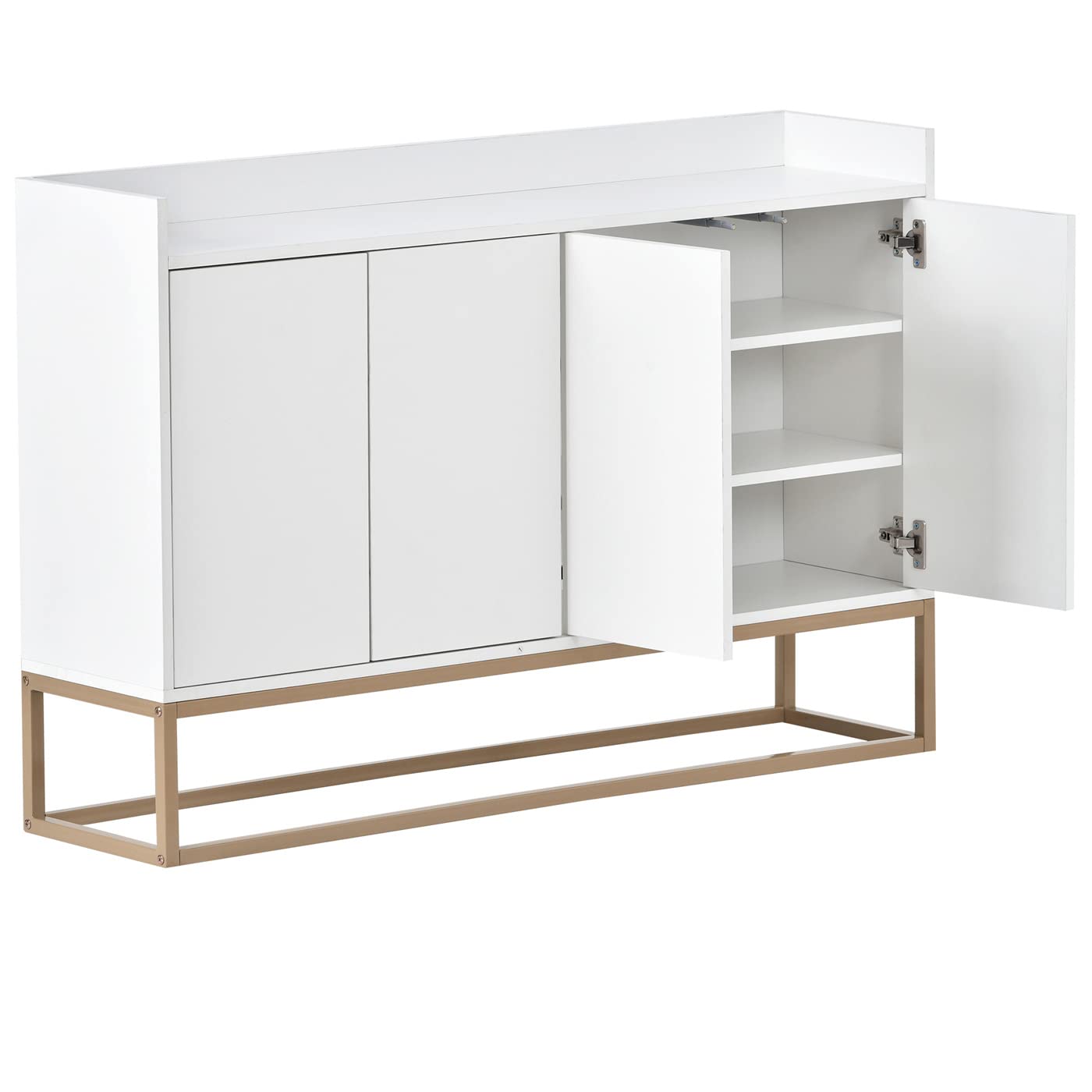 Modern White Sideboard Buffet Cabinet with Large Storage & Gold Metal Legs - Elegant Accent Storage Console Table with Adjustable Shelf for Dining Room, Kitchen, Hallway | Perfect for Home Decor & Entertaining Guests