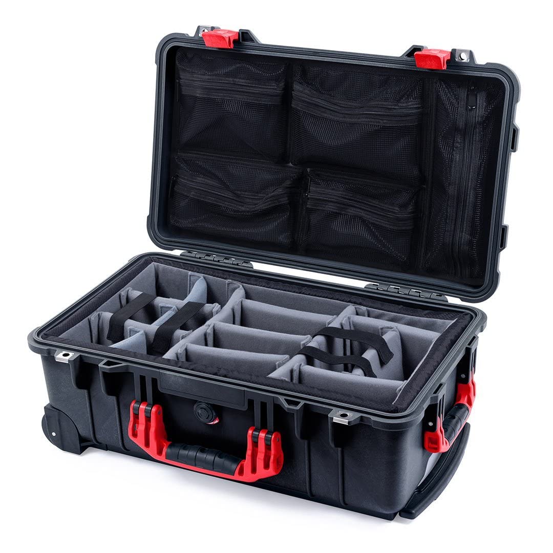 Pelican 1510 Waterproof Hard Case with Custom Dividers - Black & Red Carry-On Size for Camera Equipment, DJ Gear & Travel Essentials | Airplane Approved Protective Storage