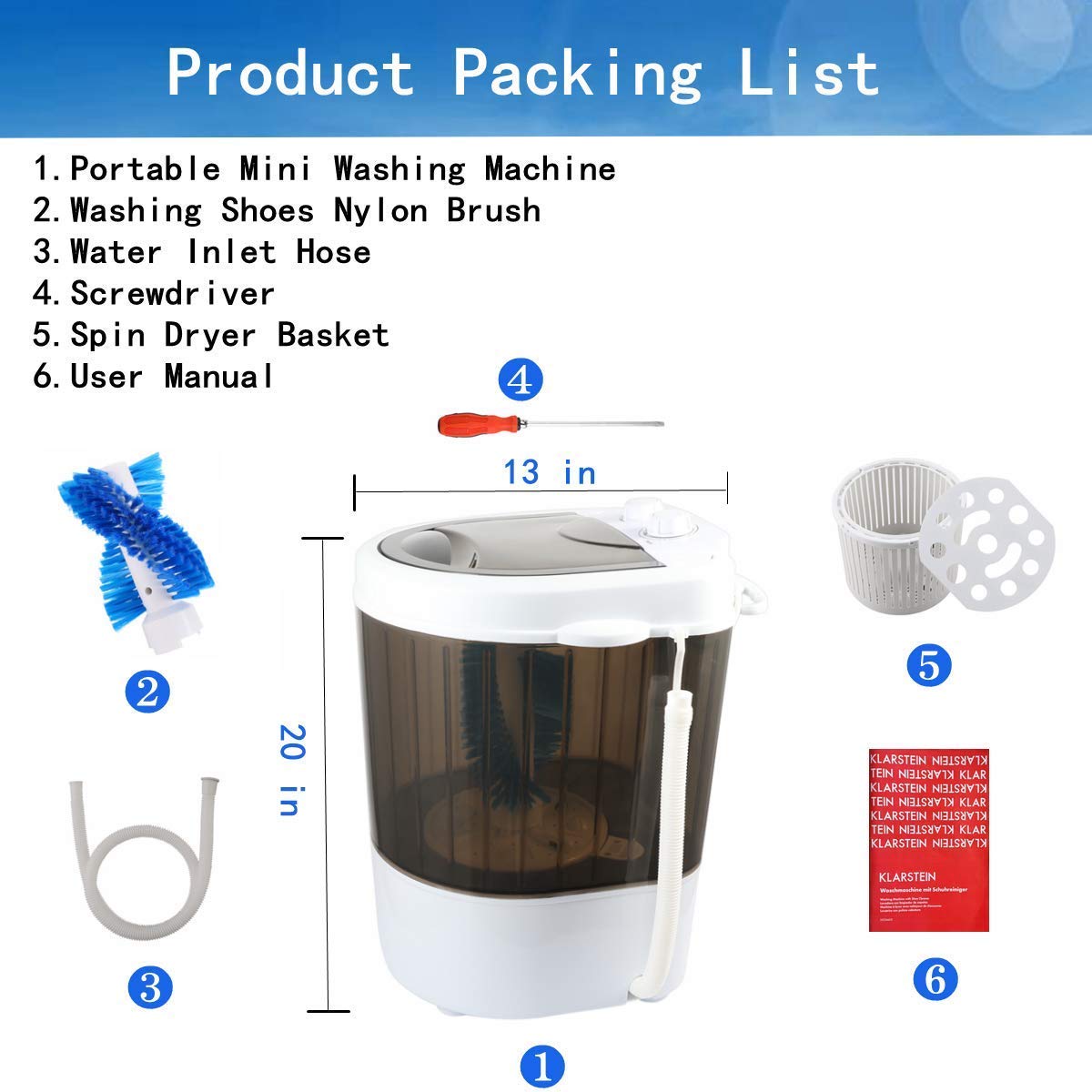 Portable Mini Washing Machine - Semi-Automatic 3-in-1 Washer for Clothes & Shoes with Spin Dry Function, 9.9 lbs Capacity - Perfect for Dorms, Apartments, RVs & Travel