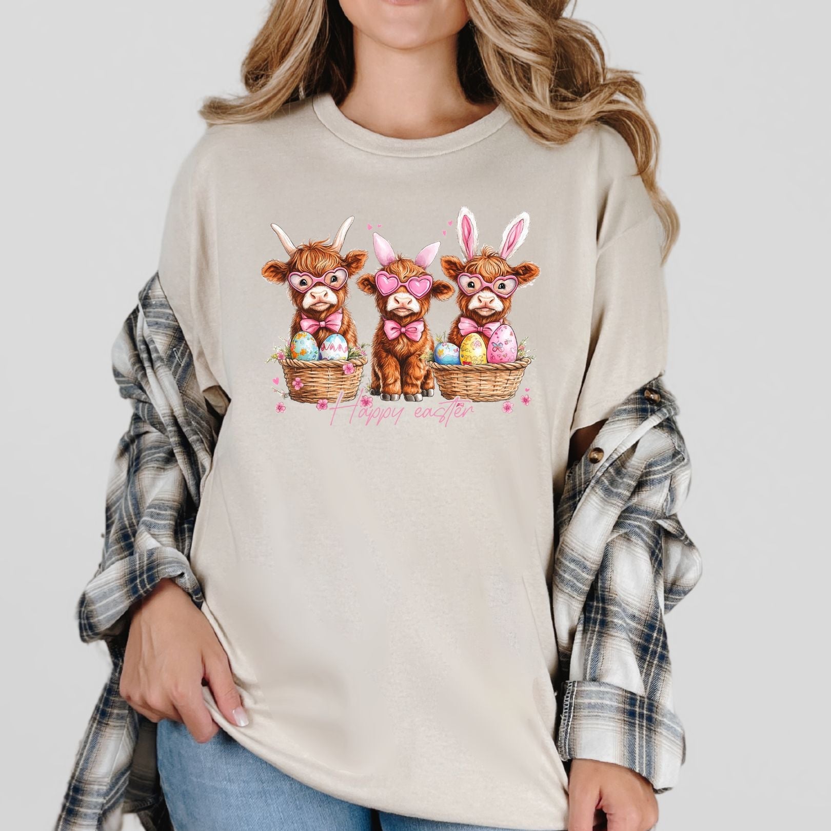 Cute Highland Cow Graphic T-Shirt for Easter Basket - Soft Cotton Tee for Women & Girls, Perfect for Easter Gifts, Spring Outfits and Casual Wear