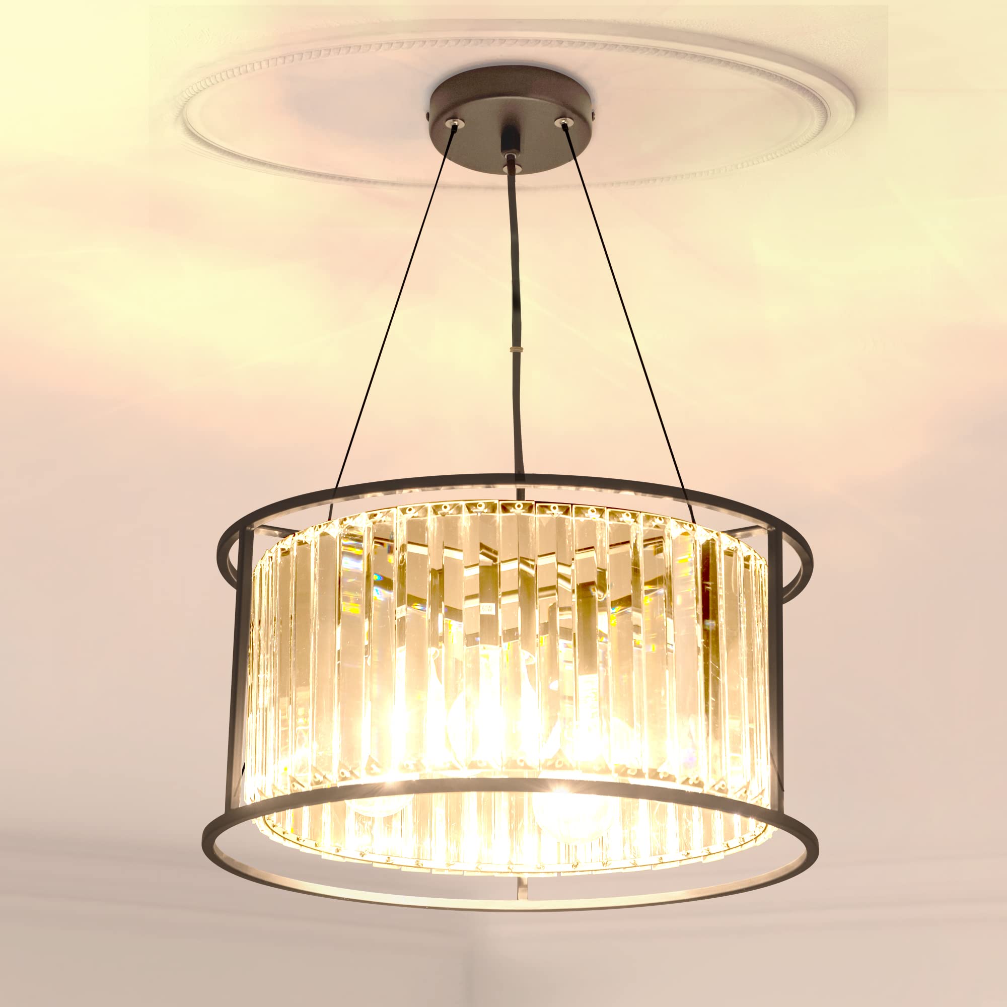 MAYNA 4-Light Modern Crystal Chandelier - Black Farmhouse Style Ceiling Light Fixture for Dining Room, Bedroom, Kitchen | Elegant Lighting for Home Decor & Special Occasions