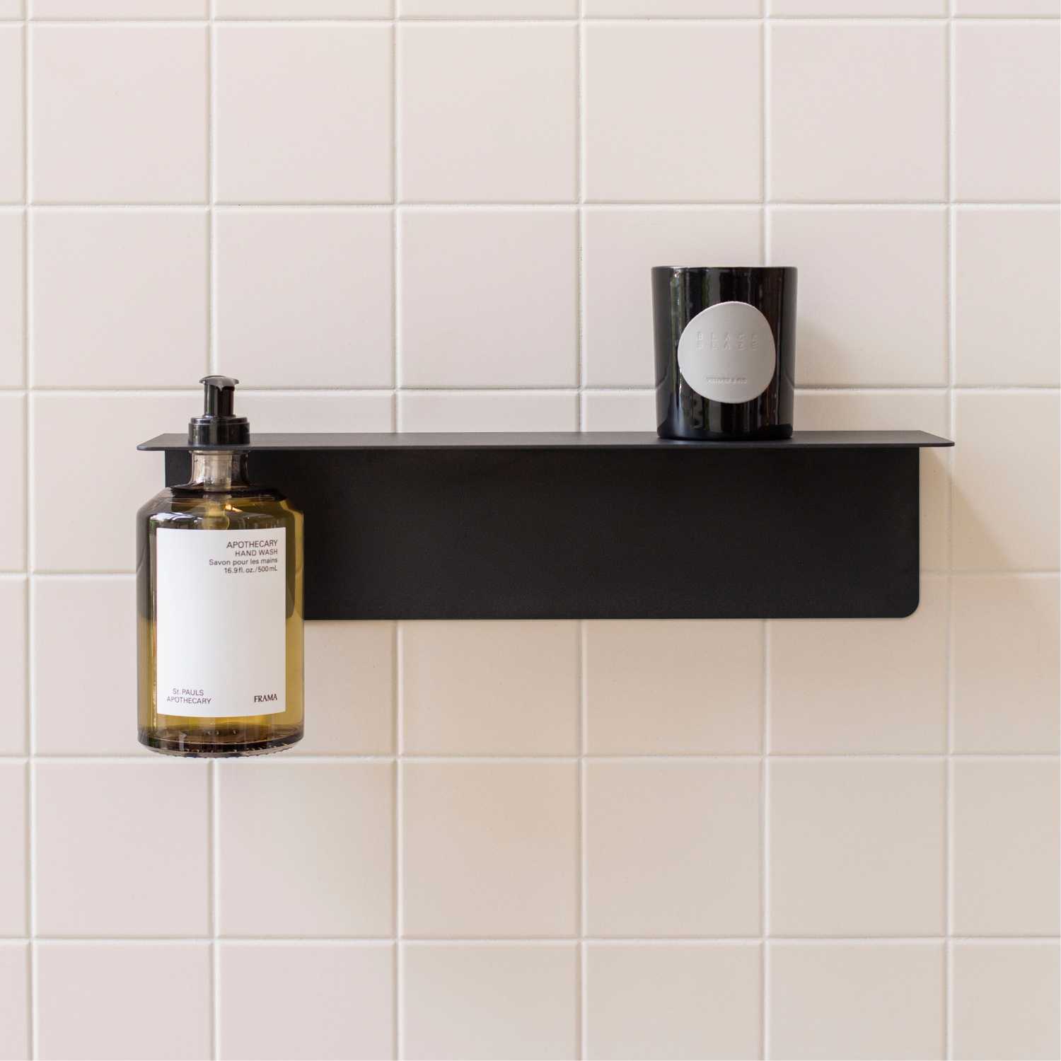Black Wall Mounted Shelf with Single Soap Dispenser Holder - 40cm Bathroom Organizer for Soap, Toothbrush & Essentials | Perfect for Small Spaces, Vanity & Shower Organization