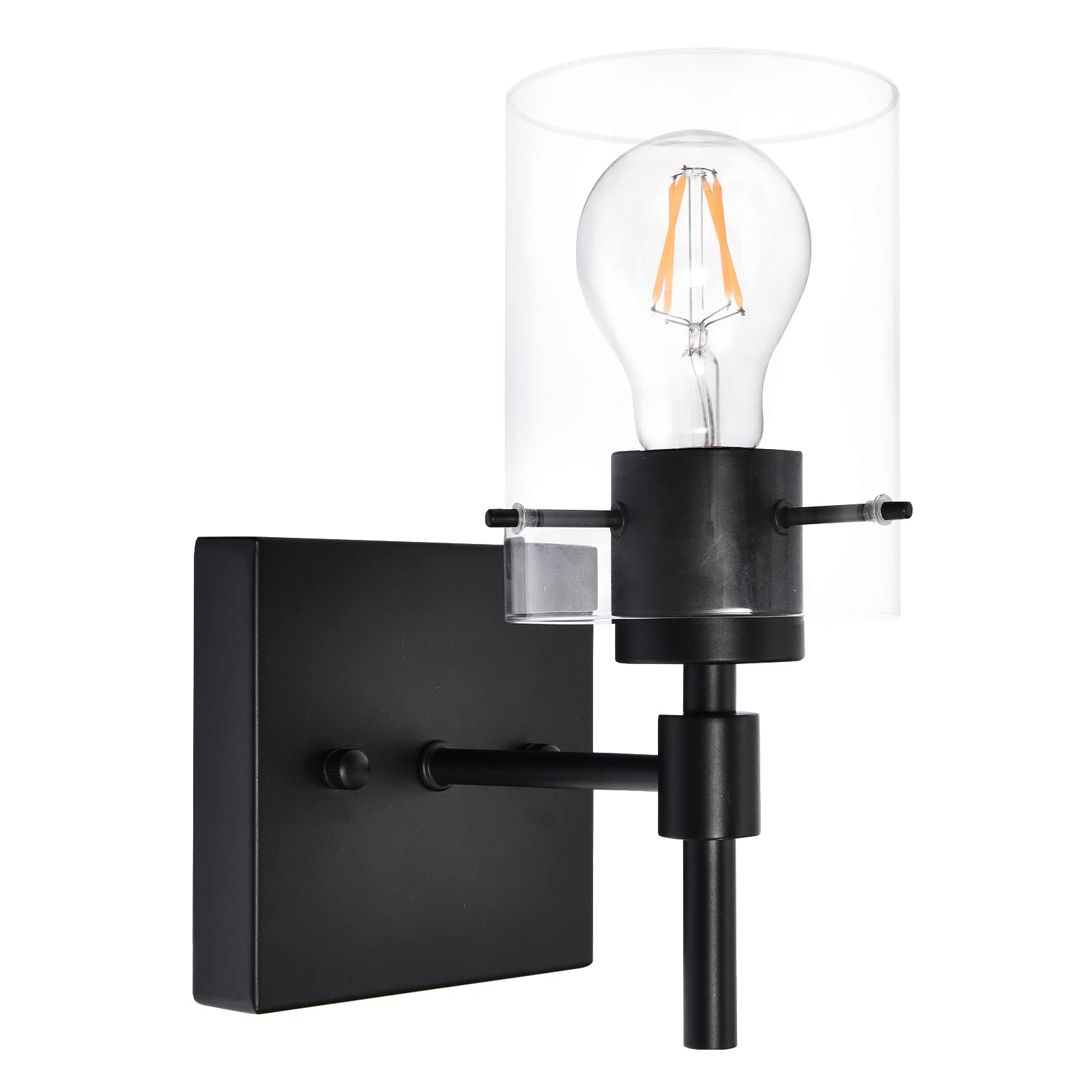 Zicbol Black Vanity Light Fixture - 1-Light Bathroom Wall Sconce with Clear Glass Shade & Metal Mesh Design | Perfect for Bathroom, Bedroom, Living Room, Kitchen & Hallway Lighting