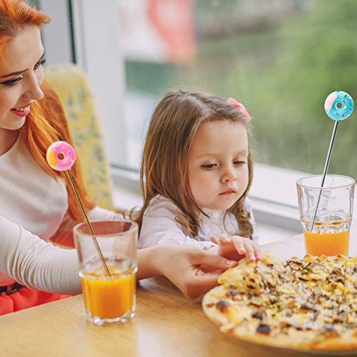 8 Pcs Reusable Stainless Steel Coffee Stirrers - 7.5 Inch Donut Swizzle Cocktail Spoon with Long Handle for Coffee, Beverage & Cocktail Drinks (Gold & Silver) - Perfect for Home, Office & Party Use