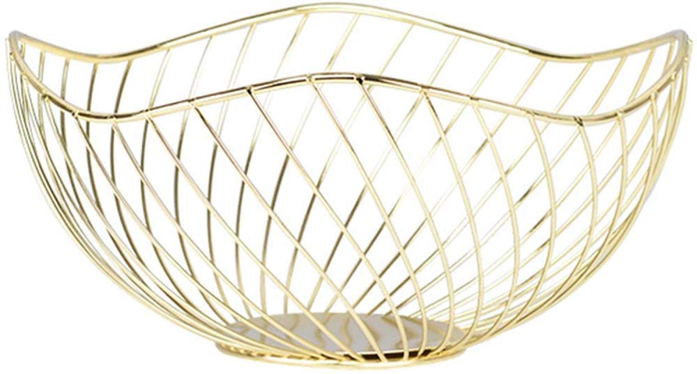 Stainless Steel Fruit Basket with Drain Holes - Rustproof Metal Bread & Snack Storage Basket for Kitchen Counter, Dining Table, Living Room | Perfect for Organizing Fruits, Vegetables, Snacks & Kitchen Essentials (Gold)