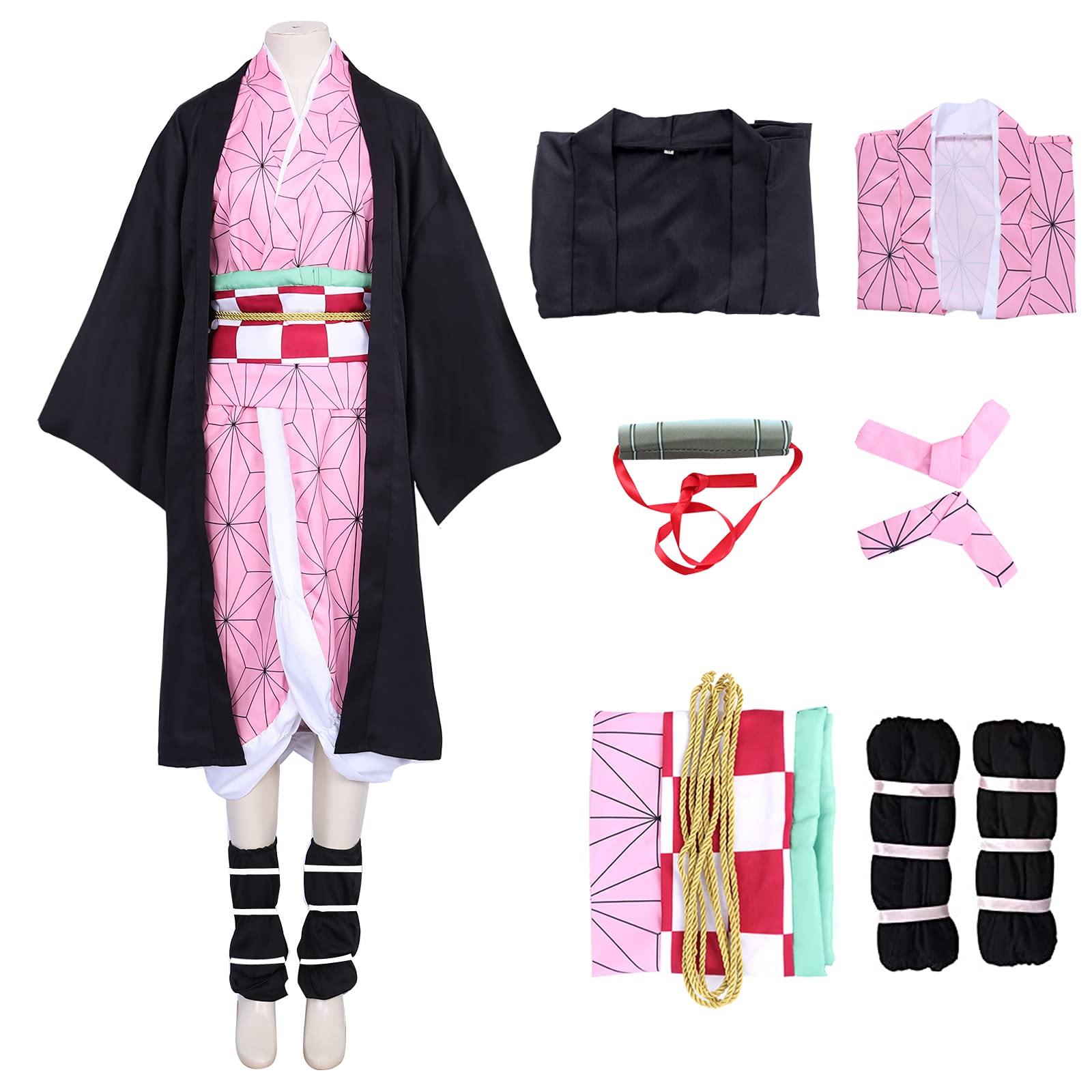 Demon Slayer Tanjiro & Nezuko Kimono Cosplay Costume Set for Kids & Adults - Shinobu, Zenitsu, Giyuu Tomioka Anime Outfit with Earrings | Halloween, Comic Con, Cosplay Events
