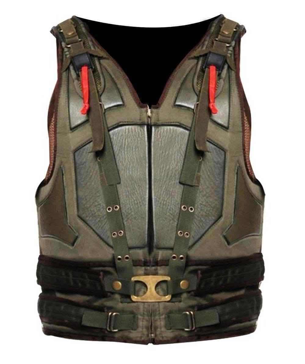 Tom Hardy Bane Vest TDKR Villain Green Military Motorcycle Faux Leather Jacket - Cosplay, Halloween Costume, Movie Replica, Biker Fashion