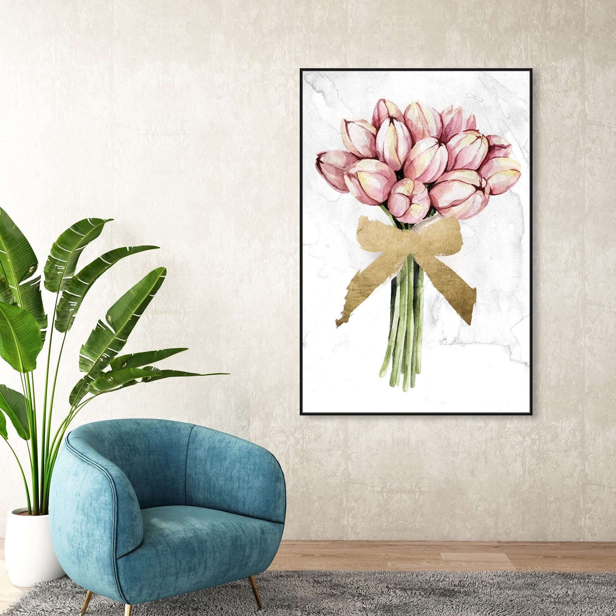 Oliver Gal Artist Co. Floral & Botanical Wall Art - Framed Canvas Print 'Dusty Pink Tulips Gold' - Elegant Home Decor for Living Room, Bedroom & Office